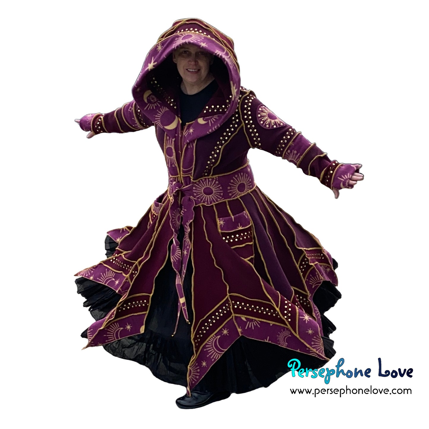 "Sitting on the Moon" magenta celestial pixie felted 100% cashmere/fleece Katwise-inspired sequin sweatercoat-2581