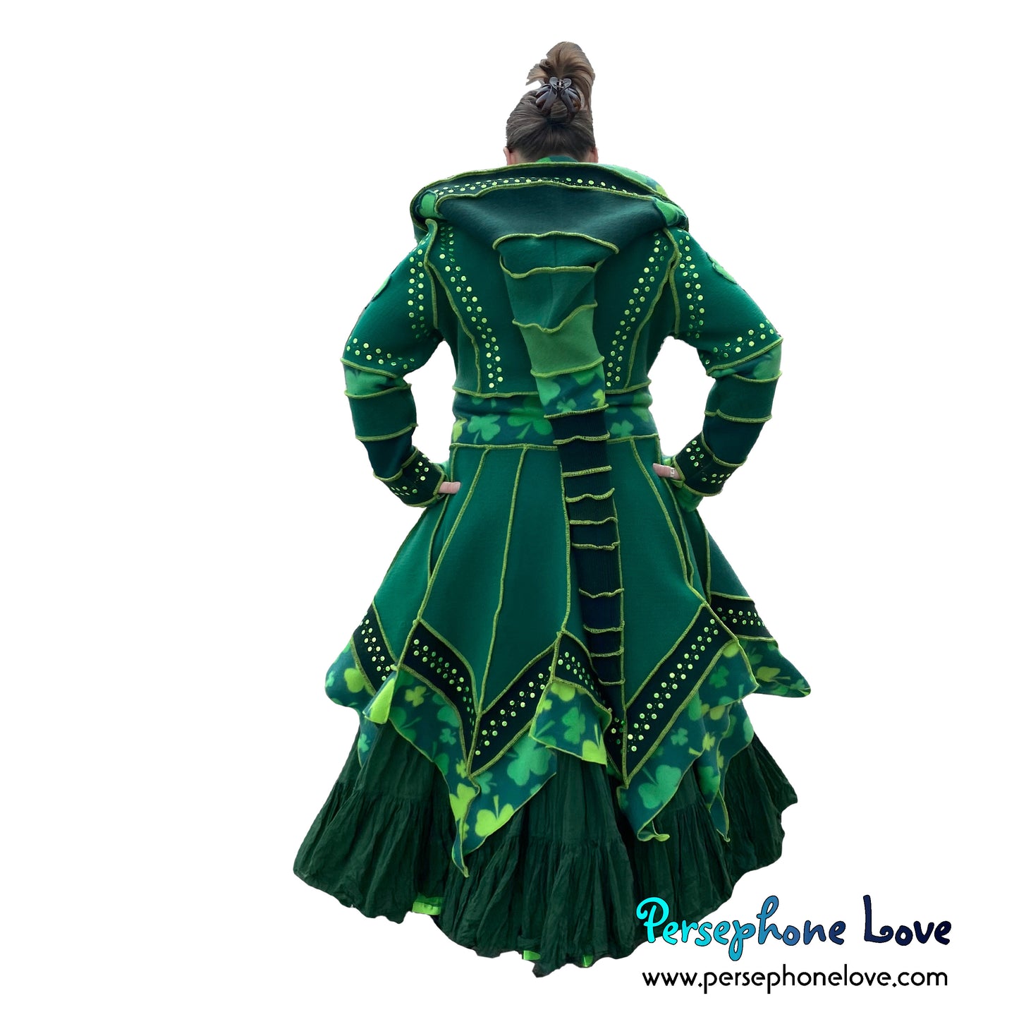 "Aria" Green elf machine-felted wool/cashmere Katwise-inspired patchwork sweatercoat-2583