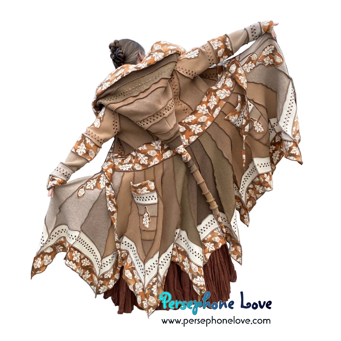"Tomorrow" Beige pixie felted cashmere/fleece Katwise-inspired sequin sweatercoat-2585