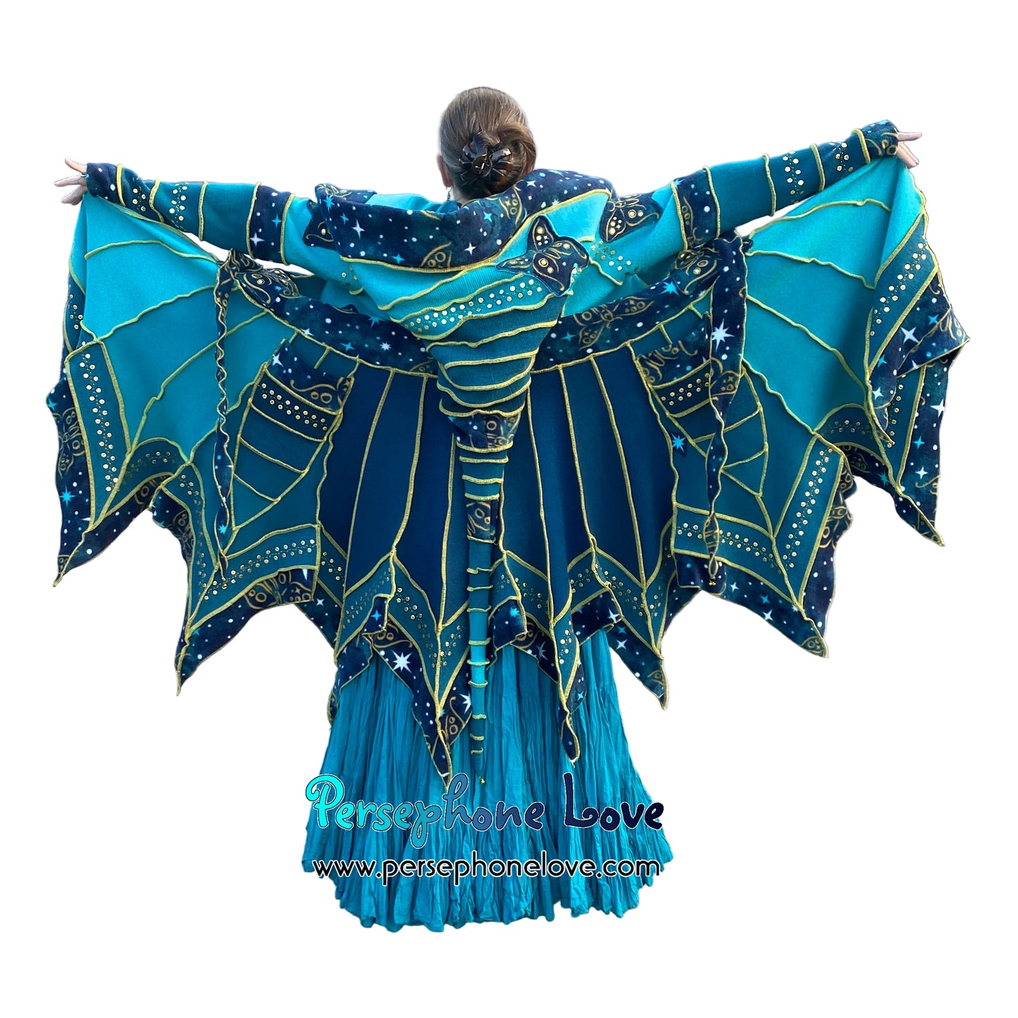 "Monarch" Teal pixie felted cashmere/fleece Katwise-inspired sequin sweatercoat-2588
