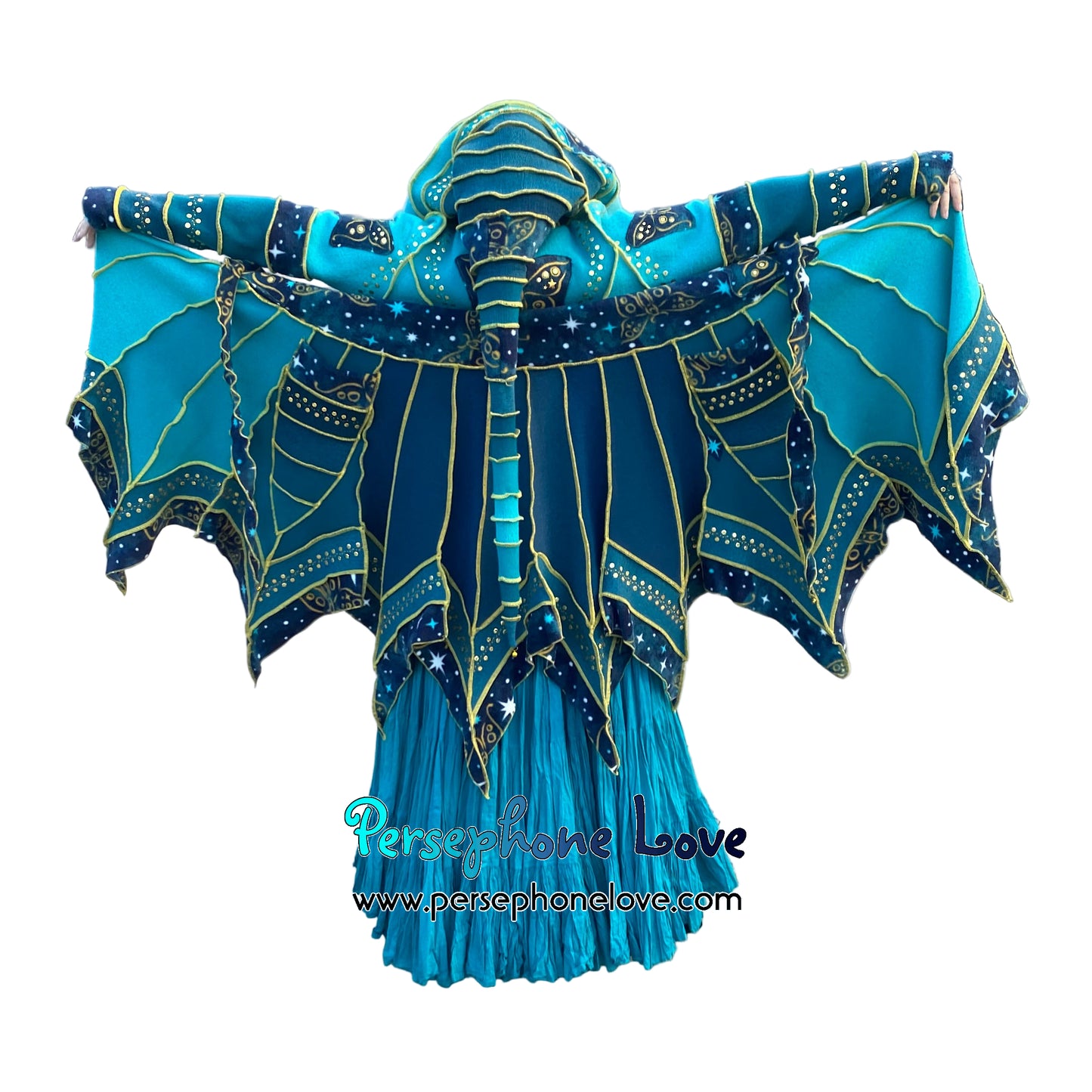 "Monarch" Teal pixie felted cashmere/fleece Katwise-inspired sequin sweatercoat-2588