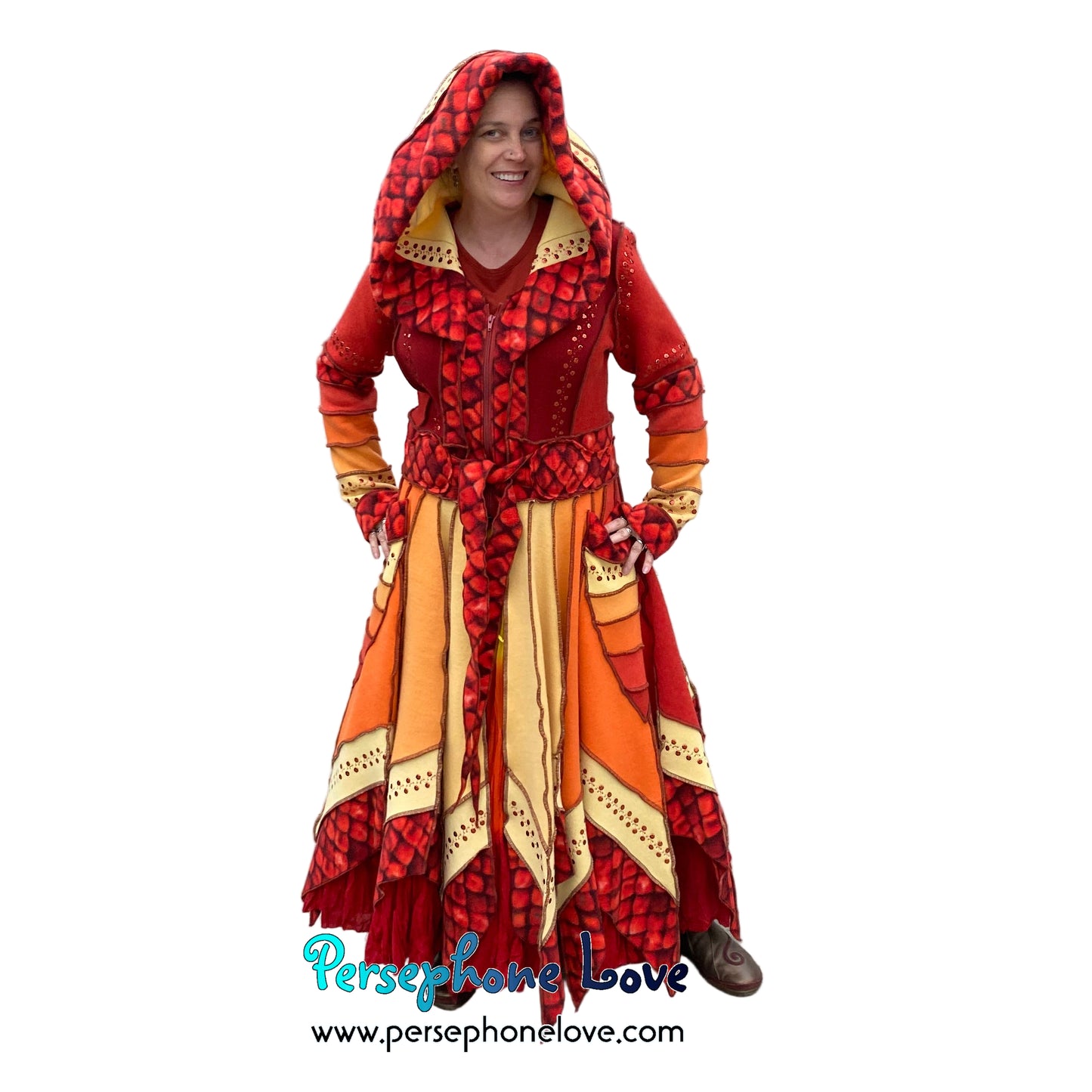 "Dragon" Flames pixie felted cashmere/fleece Katwise-inspired sequin sweatercoat-2591