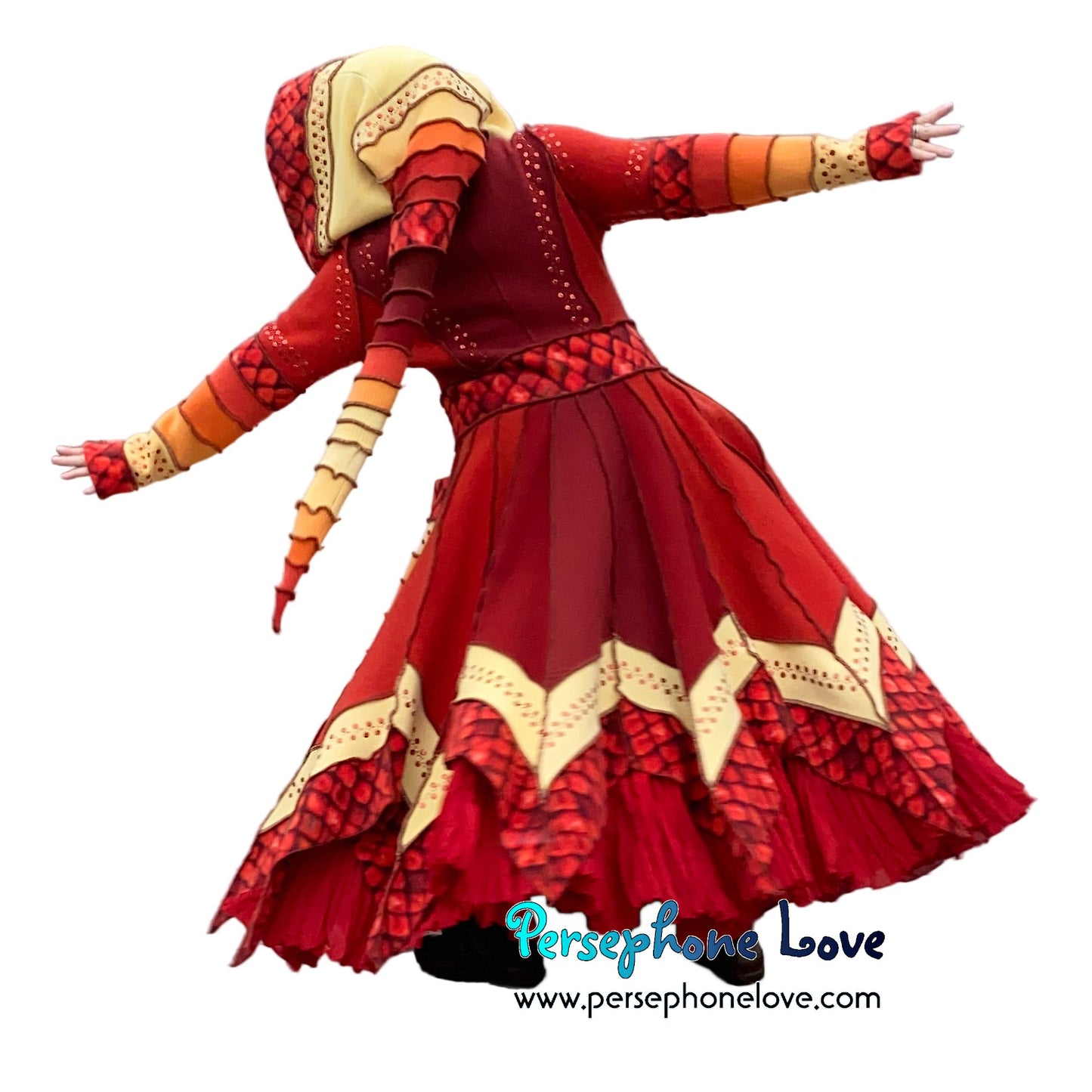 "Dragon" Flames pixie felted cashmere/fleece Katwise-inspired sequin sweatercoat-2591