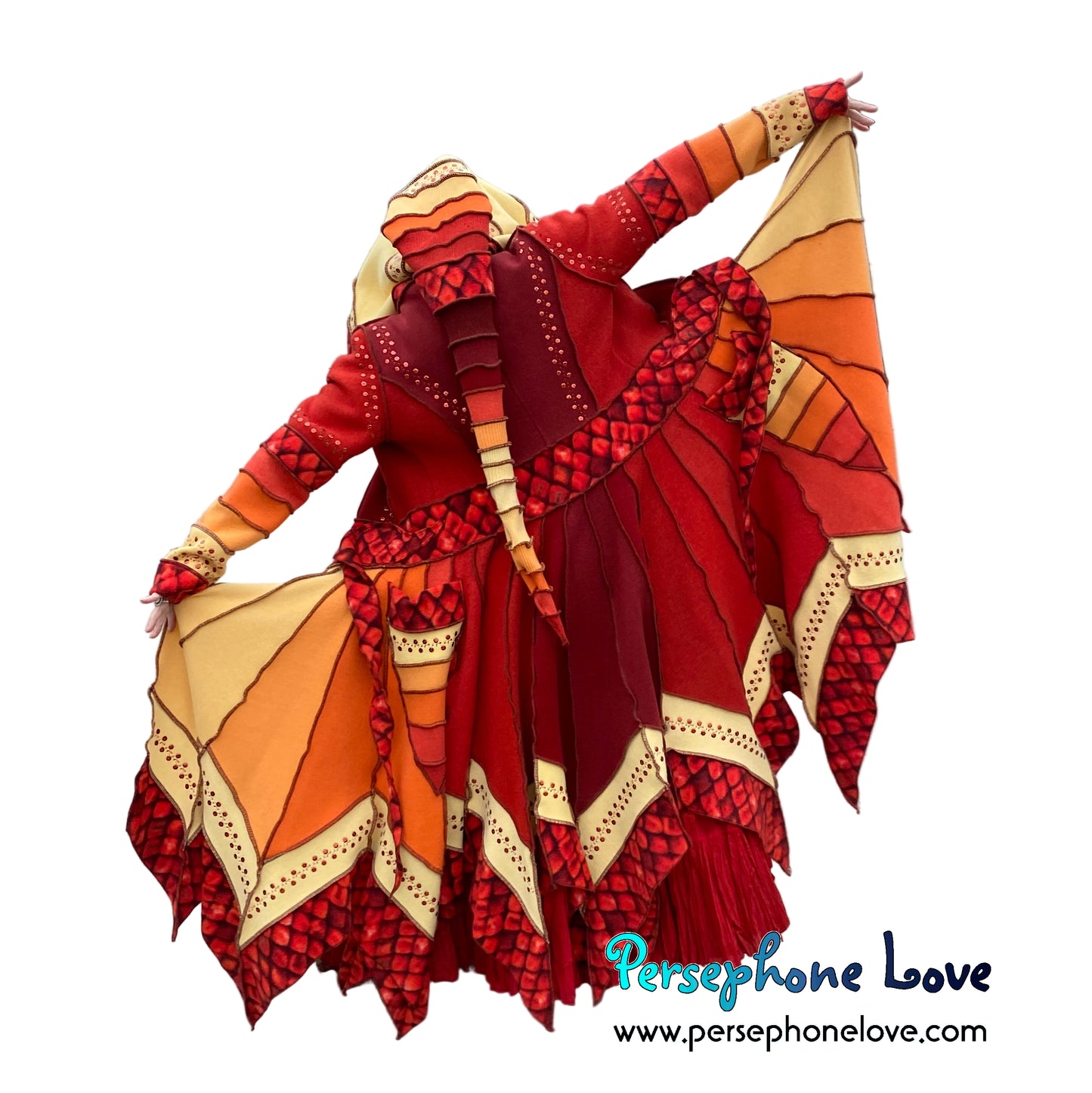 "Dragon" Flames pixie felted cashmere/fleece Katwise-inspired sequin sweatercoat-2591