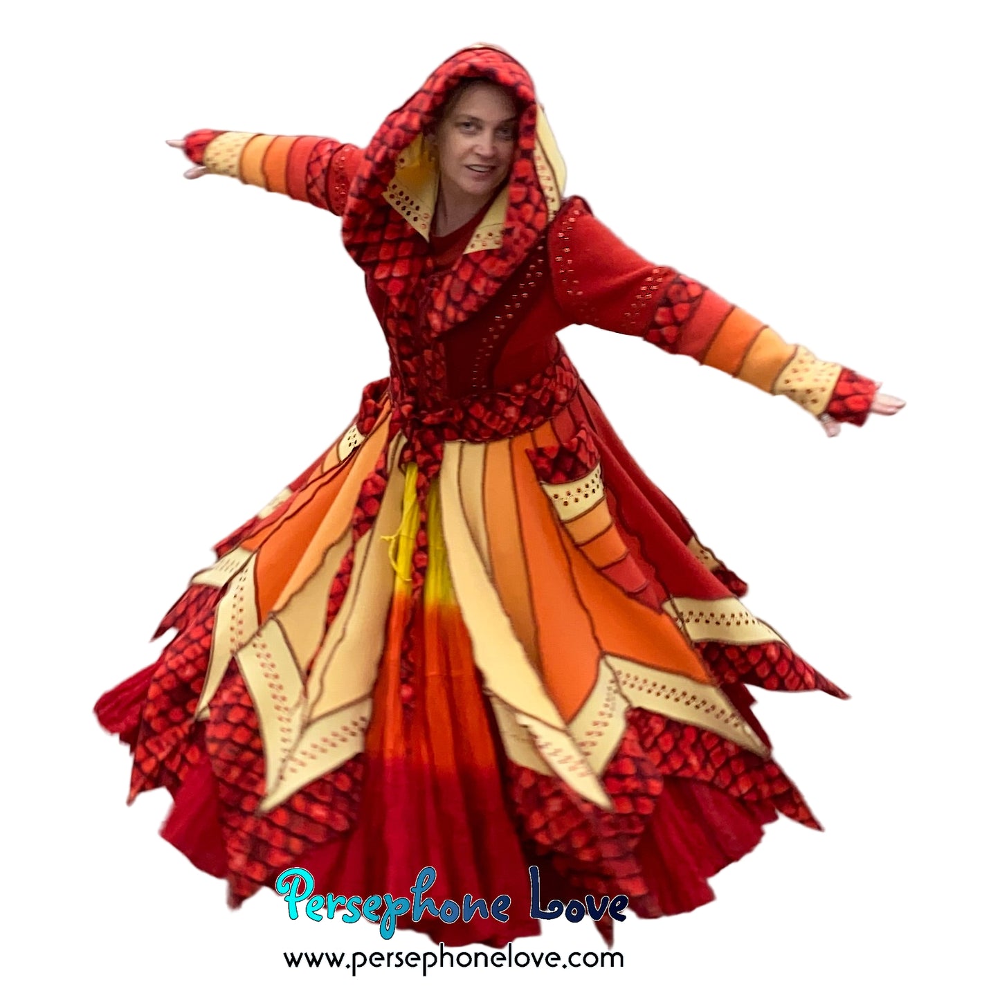 "Dragon" Flames pixie felted cashmere/fleece Katwise-inspired sequin sweatercoat-2591