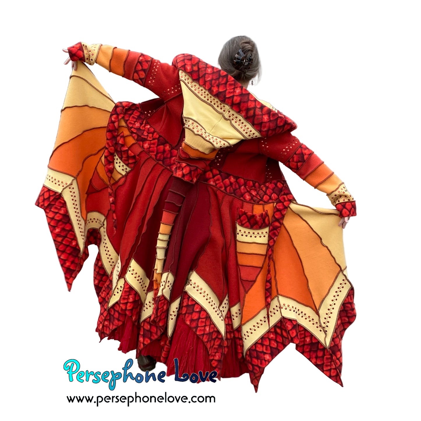 "Dragon" Flames pixie felted cashmere/fleece Katwise-inspired sequin sweatercoat-2591