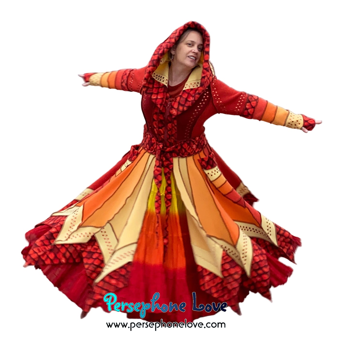 "Dragon" Flames pixie felted cashmere/fleece Katwise-inspired sequin sweatercoat-2591