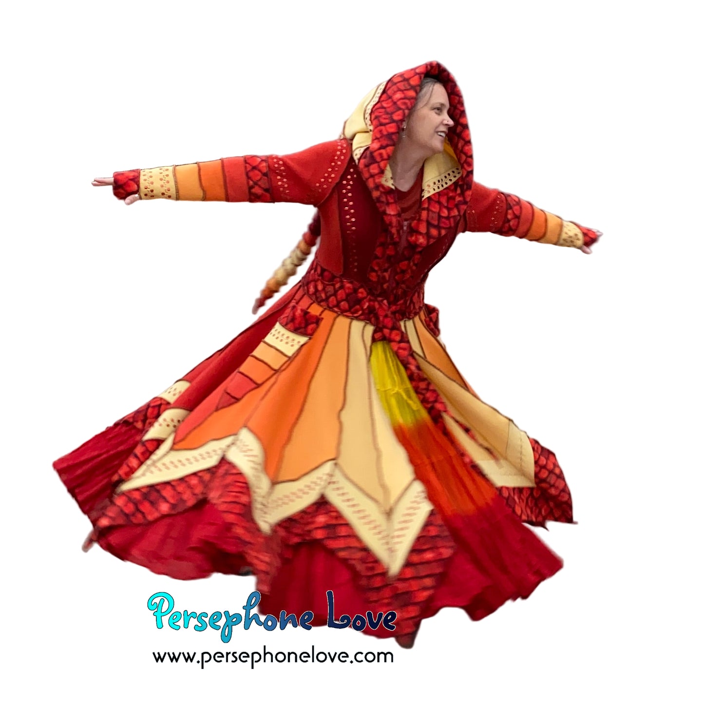 "Dragon" Flames pixie felted cashmere/fleece Katwise-inspired sequin sweatercoat-2591