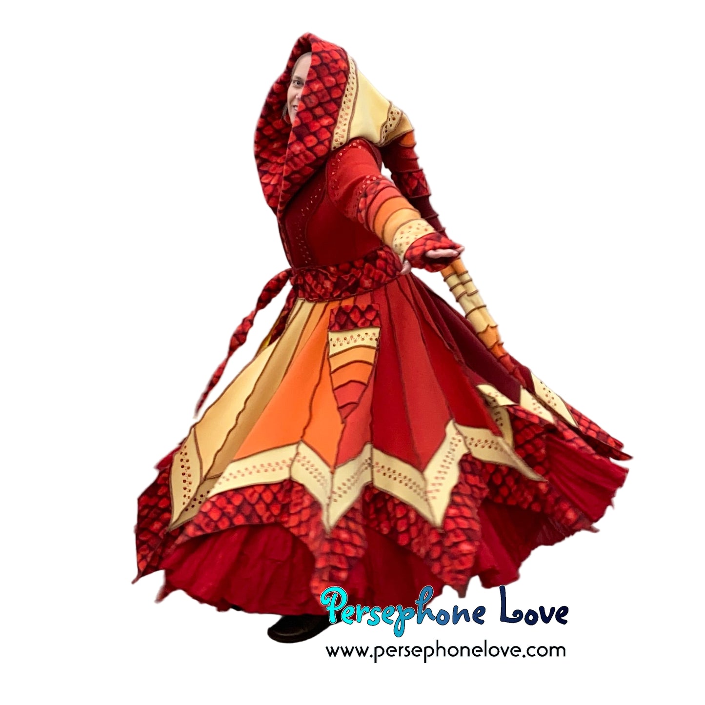 "Dragon" Flames pixie felted cashmere/fleece Katwise-inspired sequin sweatercoat-2591