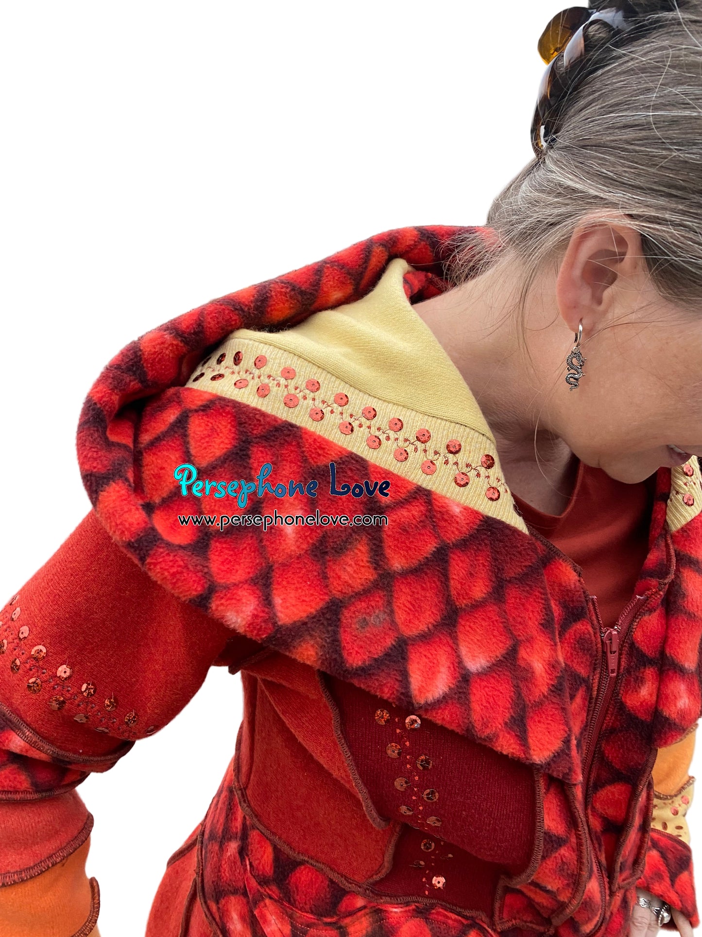 "Dragon" Flames pixie felted cashmere/fleece Katwise-inspired sequin sweatercoat-2591