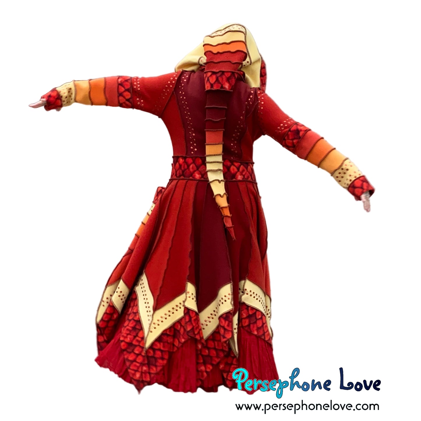 "Dragon" Flames pixie felted cashmere/fleece Katwise-inspired sequin sweatercoat-2591