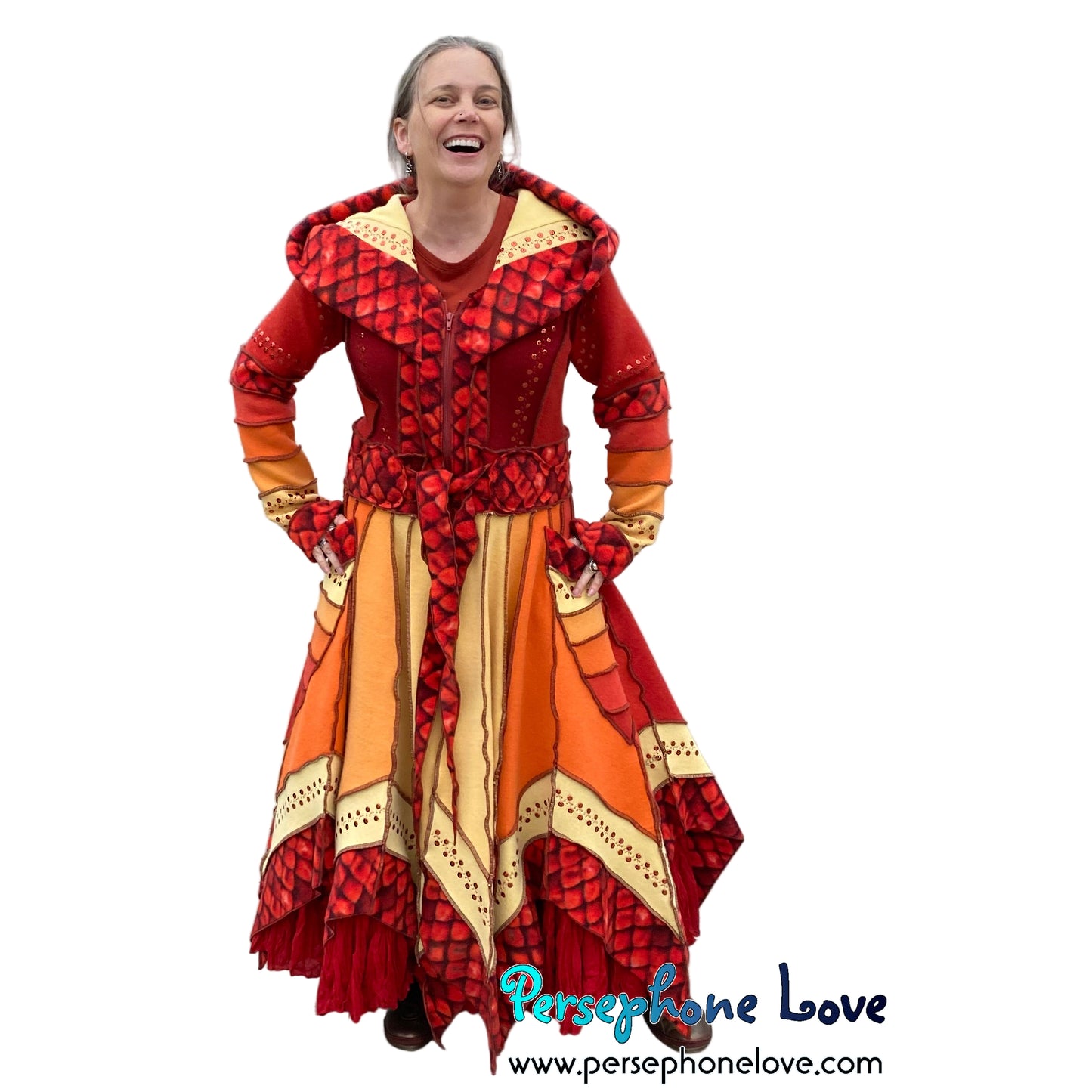 "Dragon" Flames pixie felted cashmere/fleece Katwise-inspired sequin sweatercoat-2591