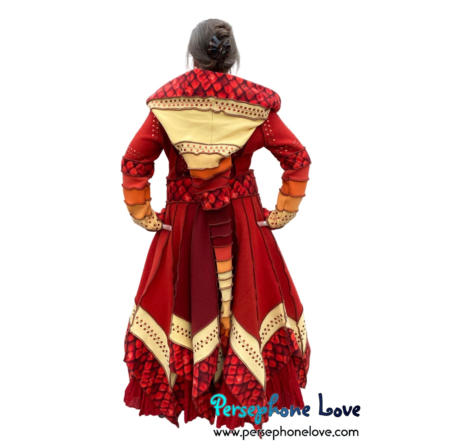 "Dragon" Flames pixie felted cashmere/fleece Katwise-inspired sequin sweatercoat-2591