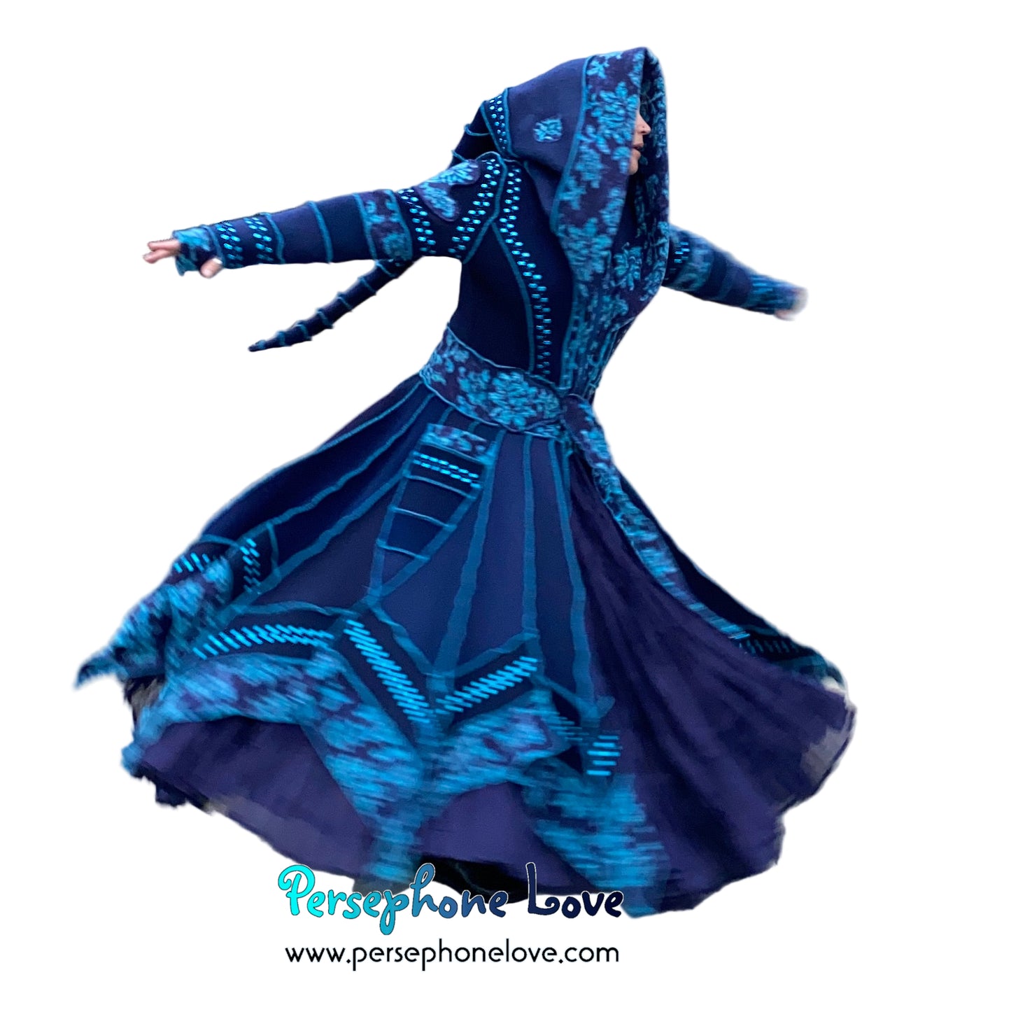 "IDORU" Blue teal pixie felted cashmere/fleece Katwise-inspired sequin sweatercoat-2592