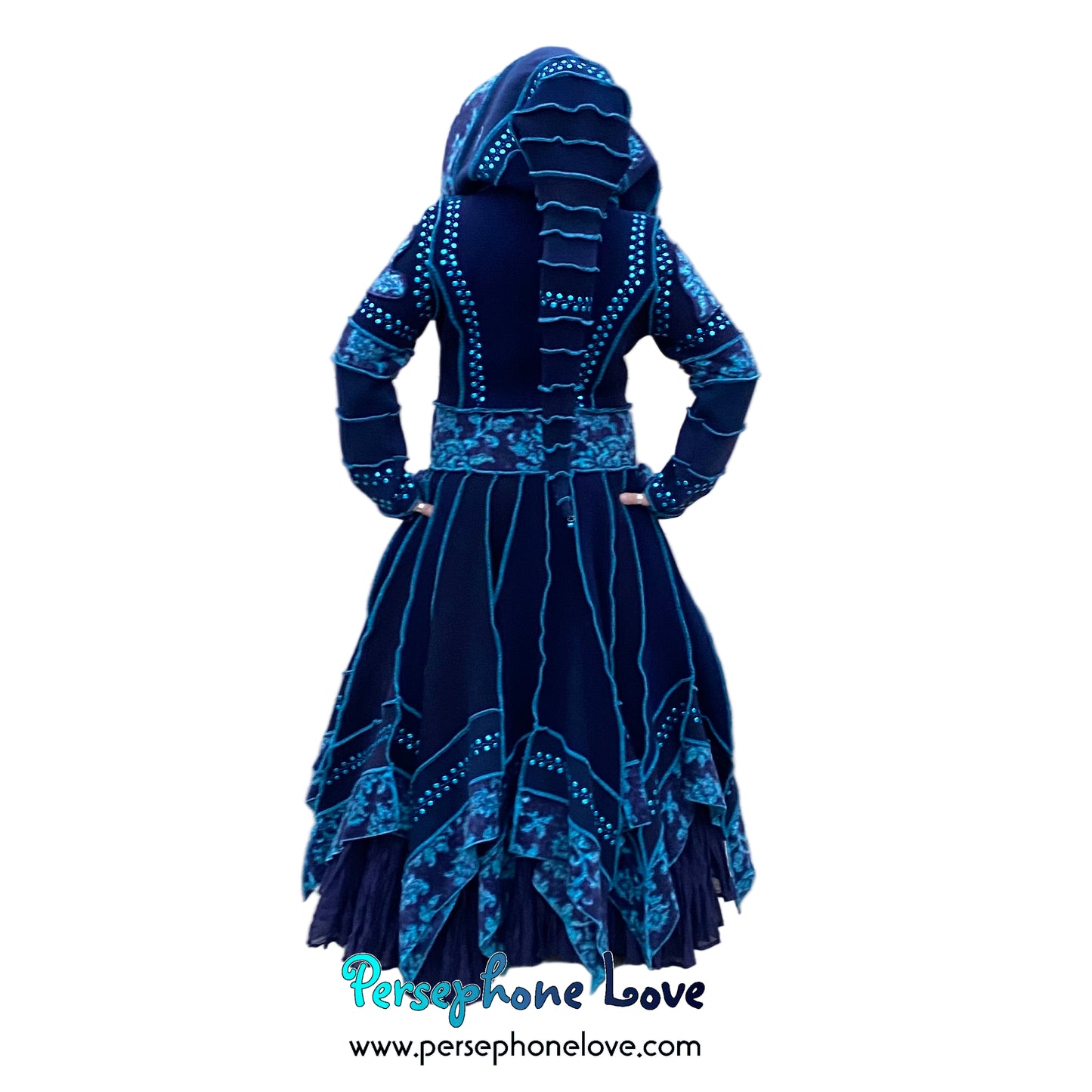 "IDORU" Blue teal pixie felted cashmere/fleece Katwise-inspired sequin sweatercoat-2592