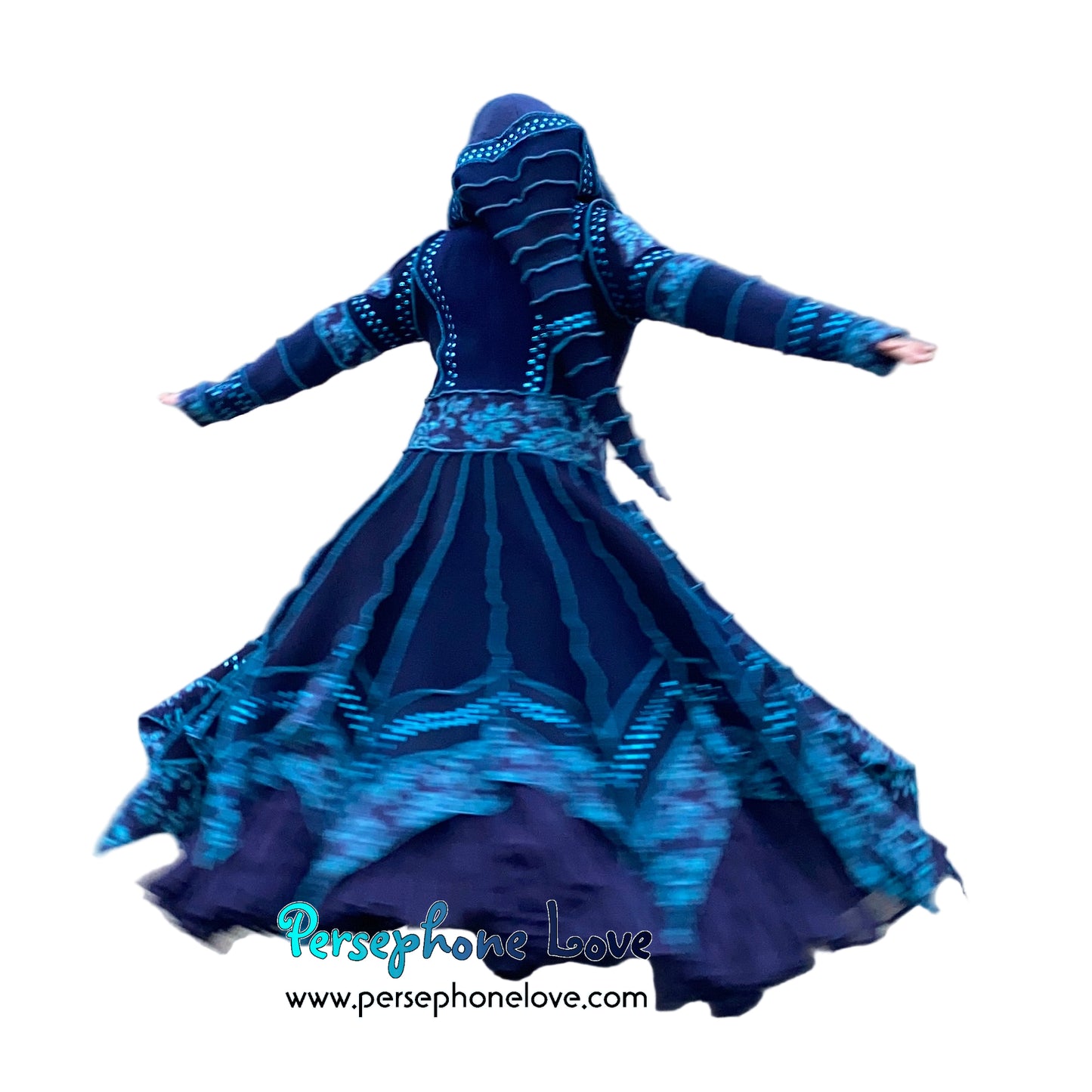 "IDORU" Blue teal pixie felted cashmere/fleece Katwise-inspired sequin sweatercoat-2592