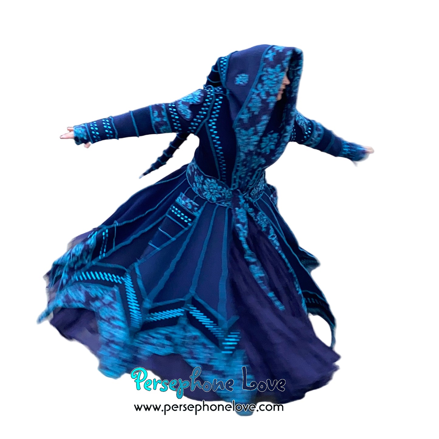 "IDORU" Blue teal pixie felted cashmere/fleece Katwise-inspired sequin sweatercoat-2592