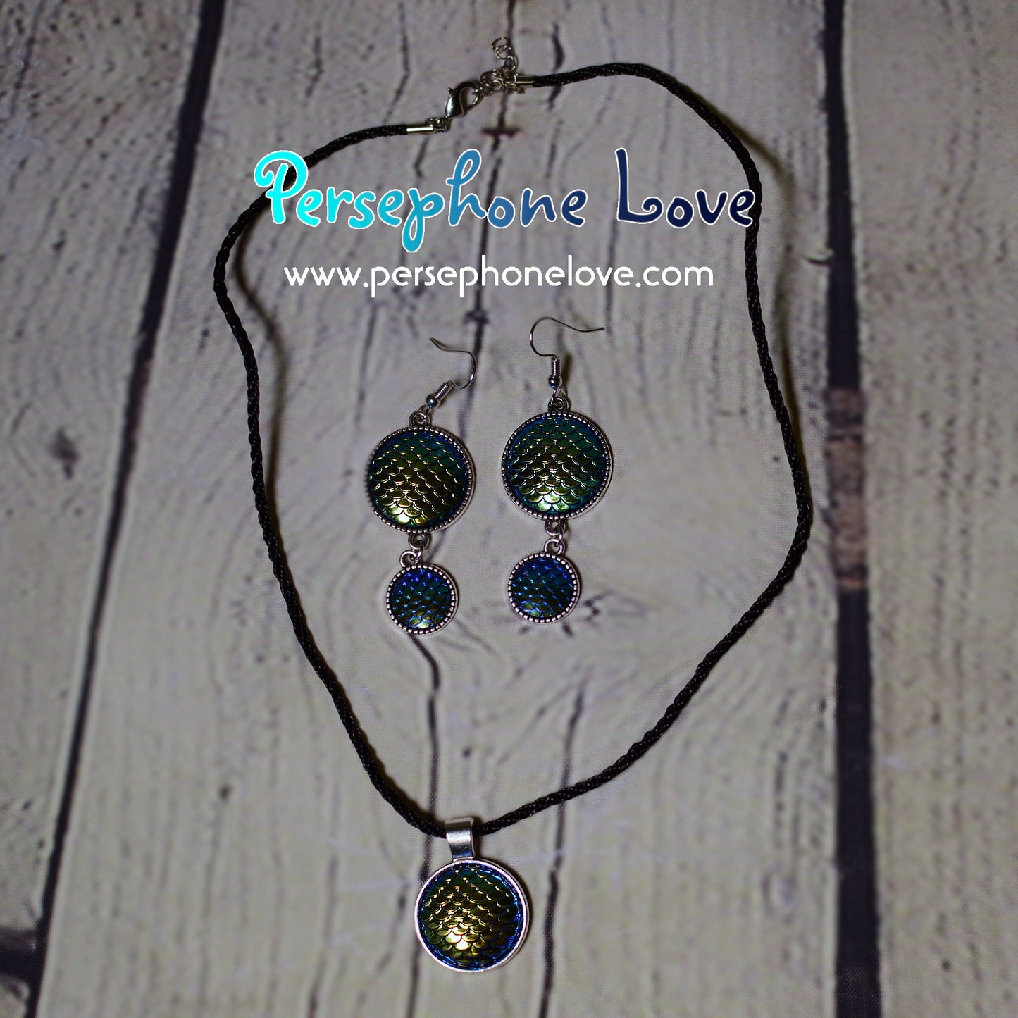 Dragon mermaid scales necklace earring bracelet set-1233