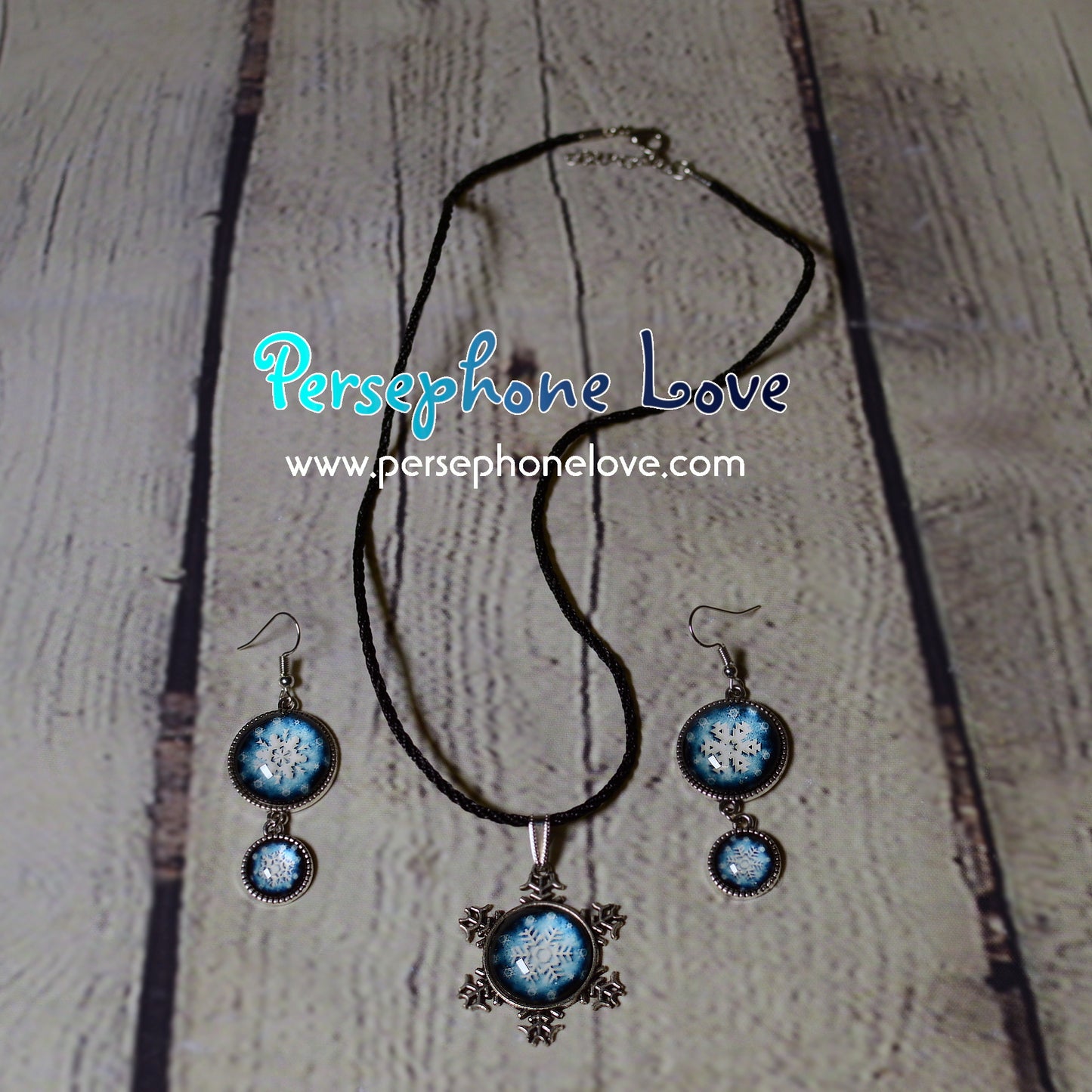 Winter holiday glass cabochon necklace earring bracelet set-1242