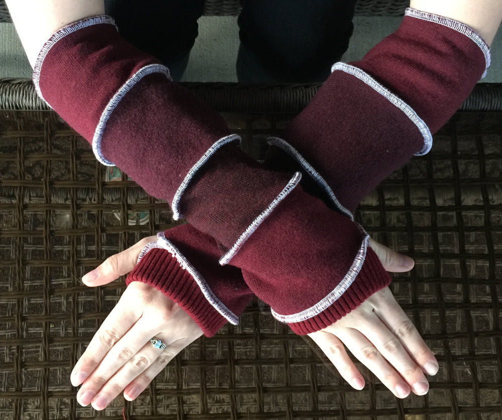 Katwise inspired needle-felted maroon wool upcycled sweater arm warmers-1313