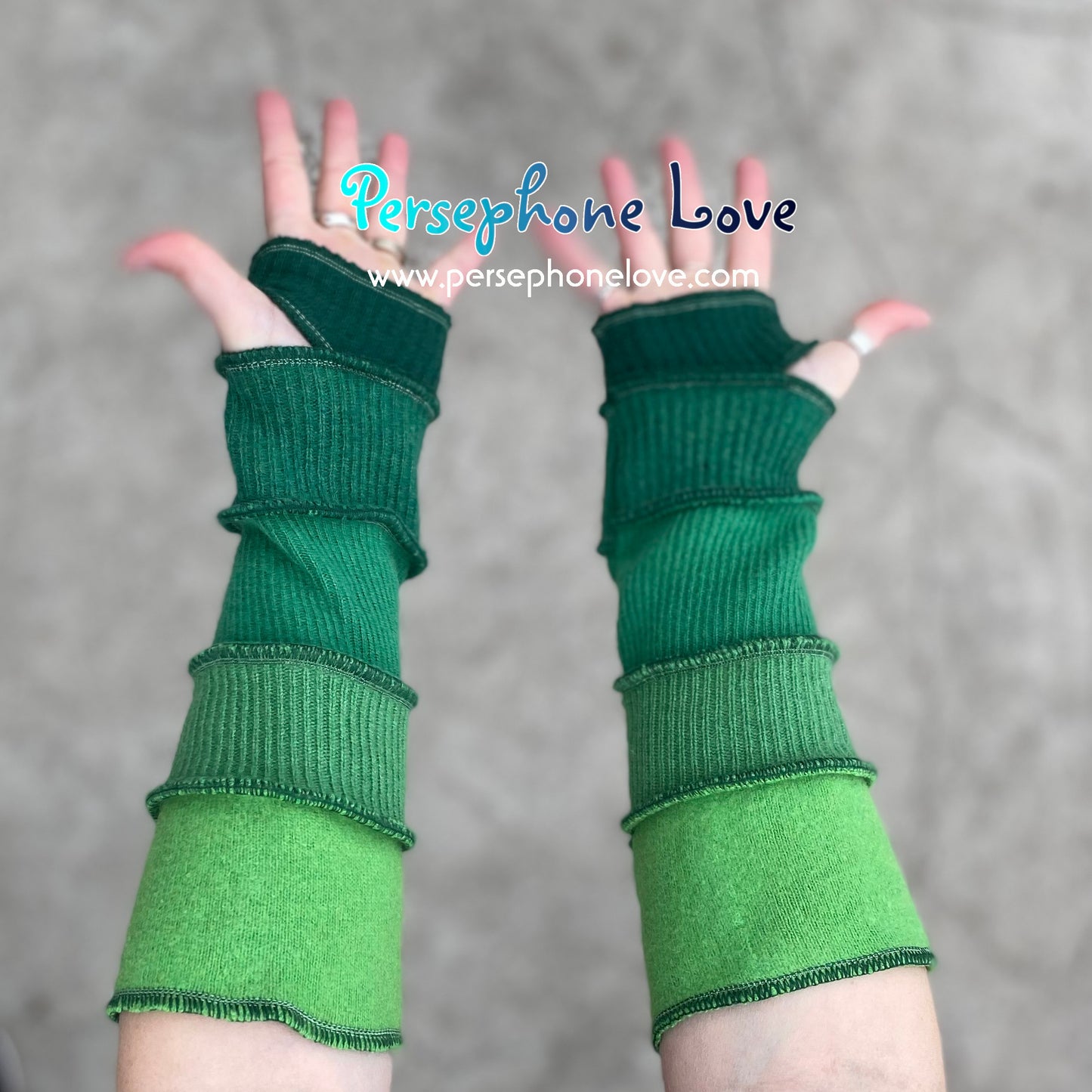 Katwise inspired needle-felted green upcycled sweater arm warmers-1371