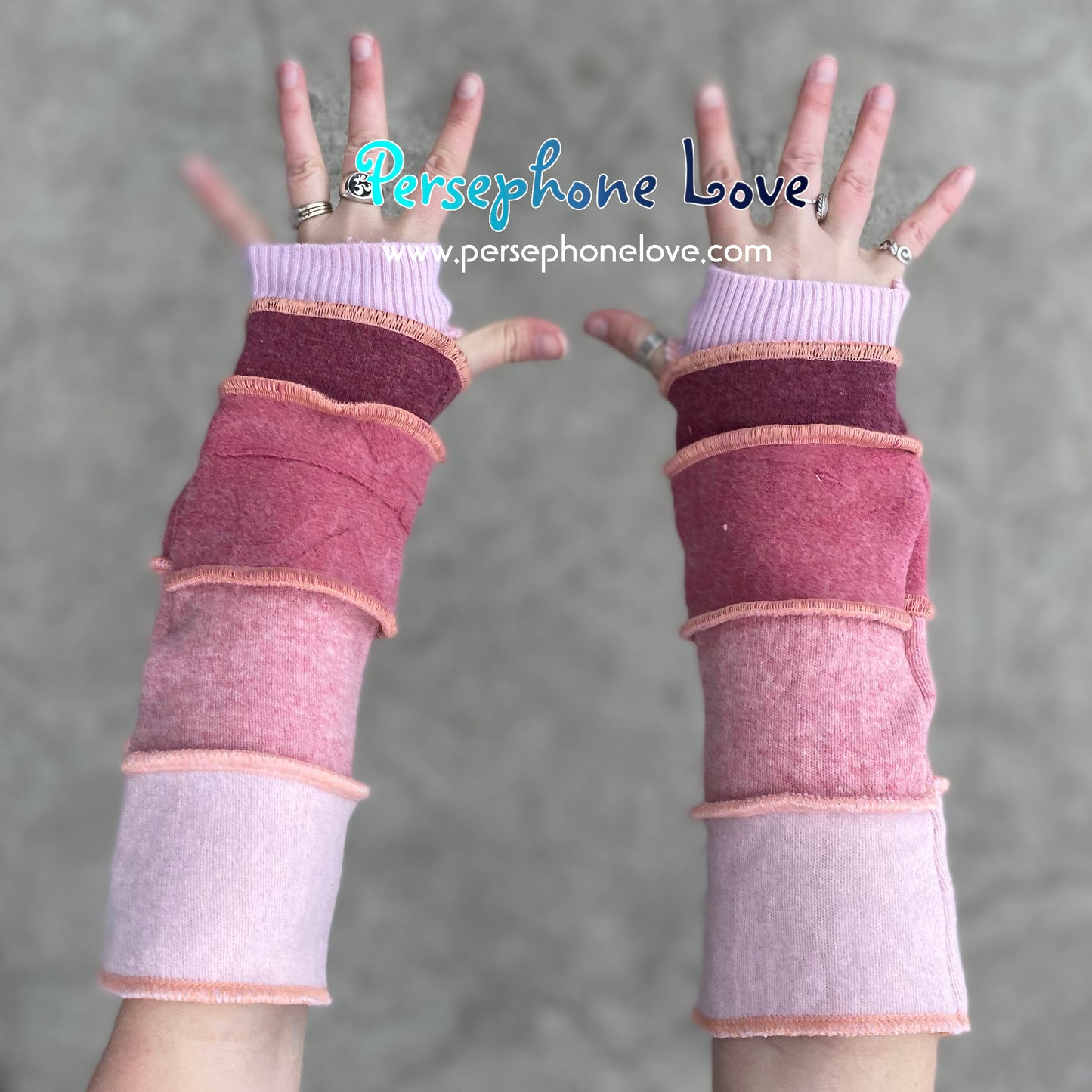 Katwise inspired needle-felted peach upcycled sweater arm warmers 90% cashmere-1379