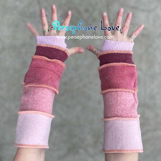 Katwise inspired needle-felted peach upcycled sweater arm warmers 90% cashmere-1379