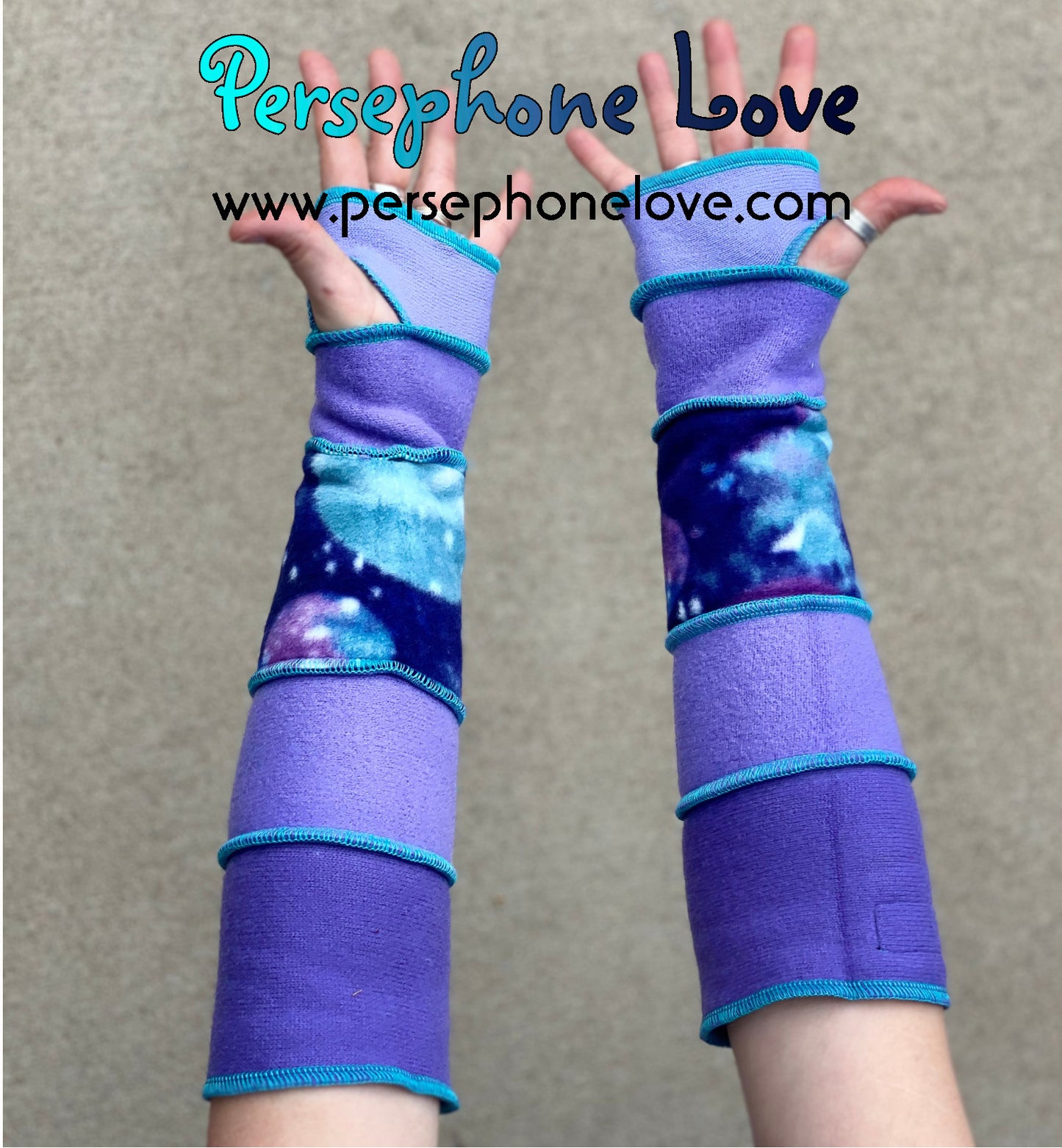 Katwise inspired needle-felted purple 100% cashmere upcycled sweater arm warmers -1405