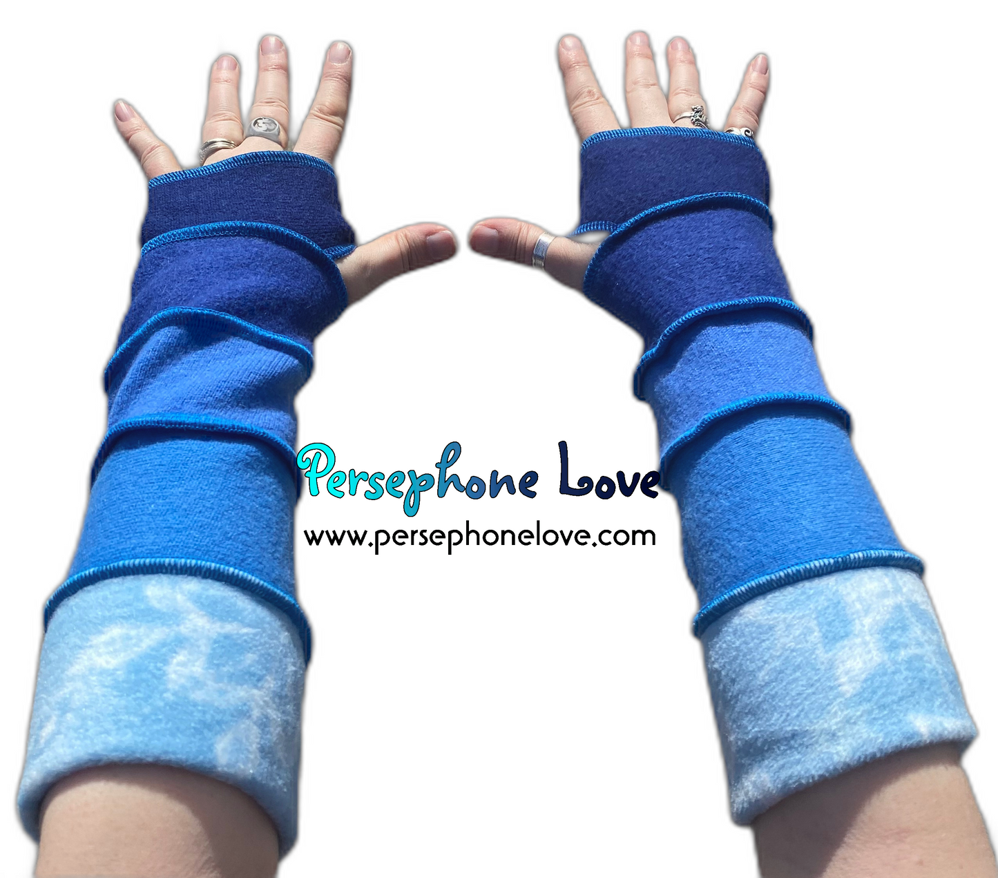Katwise inspired needle-felted blue 100% cashmere upcycled sweater arm warmers -1497