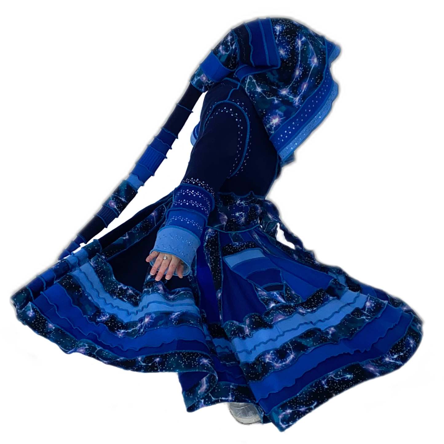 "Pollux" Blue needle-felted wool/cashmere patchwork Katwise-inspired sweatercoat-2522