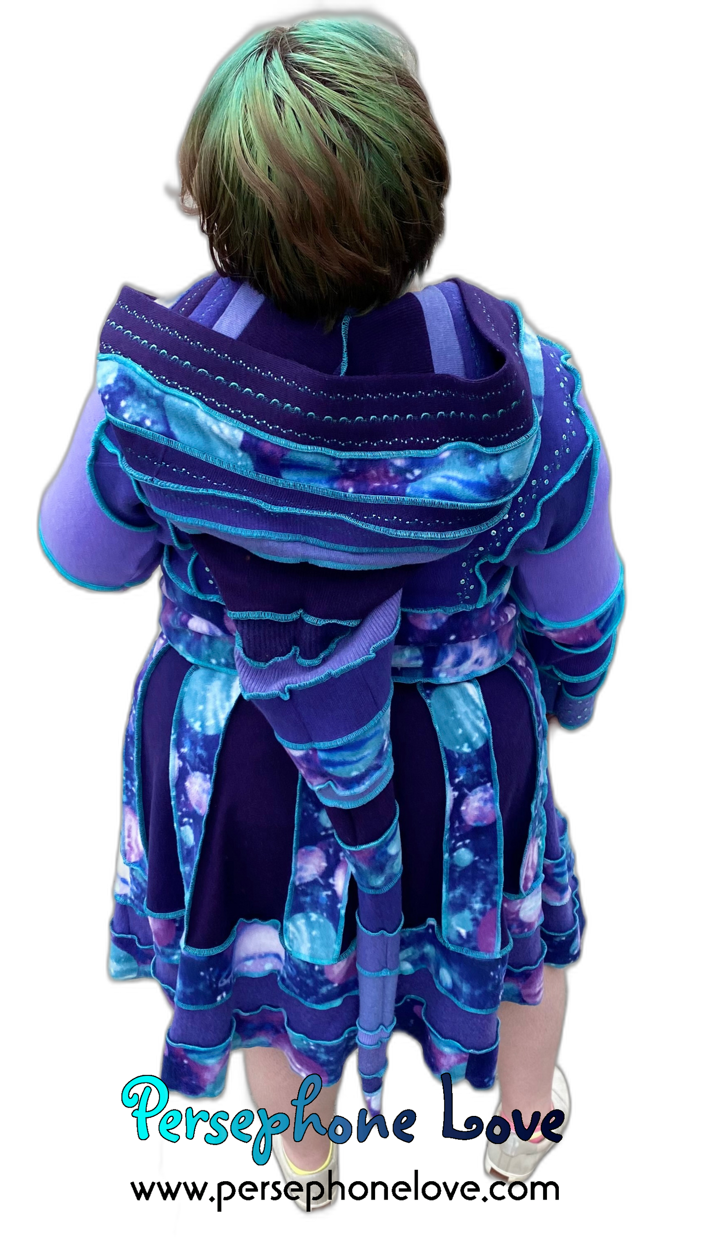 "How Did I Get Here" GODDESS SIZE Lavender embroidered/felted/sequins cashmere patchwork Katwise-inspired sweatercoat-2532