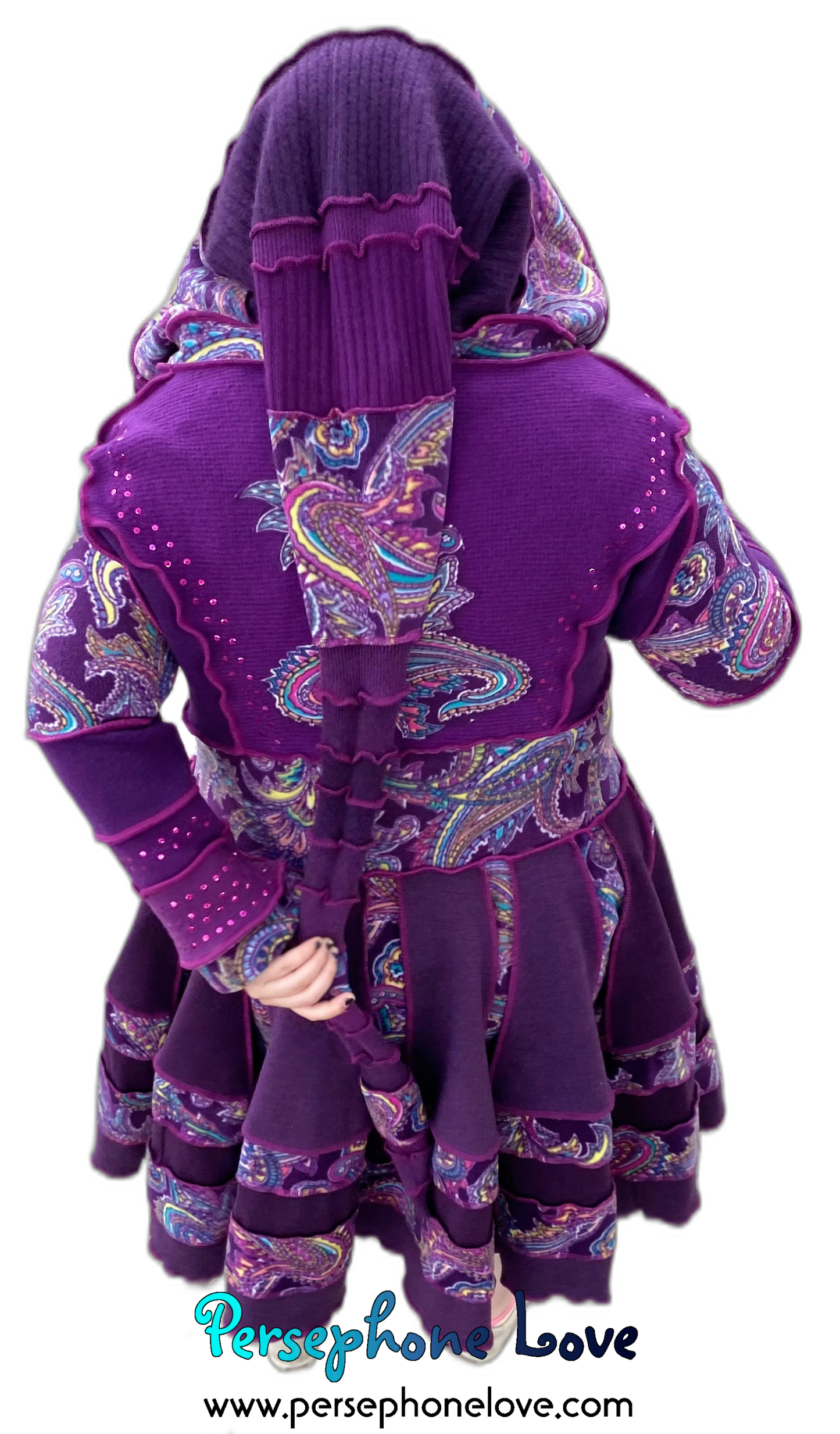 "Bloom" GODDESS SIZE Purple embroidered/felted/sequins cashmere patchwork Katwise-inspired sweatercoat-2536