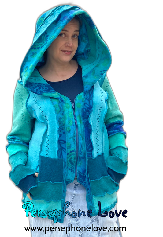 "Collapsing World" Katwise style embroidered/felted/sequins 100% cashmere patchwork hoodie-2540