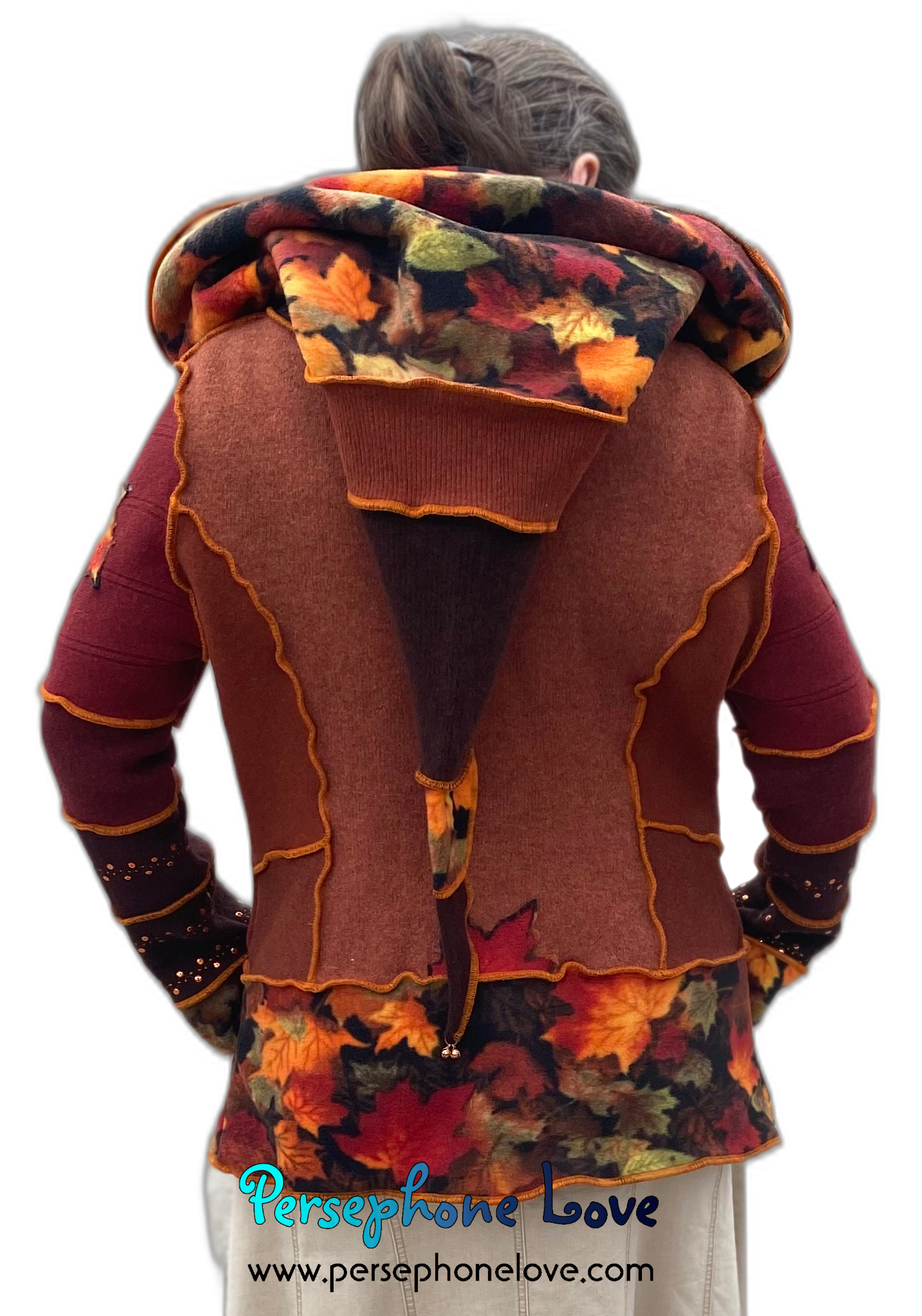 "Sparks" Katwise style embroidered/felted/sequins 100% cashmere patchwork hoodie-2547