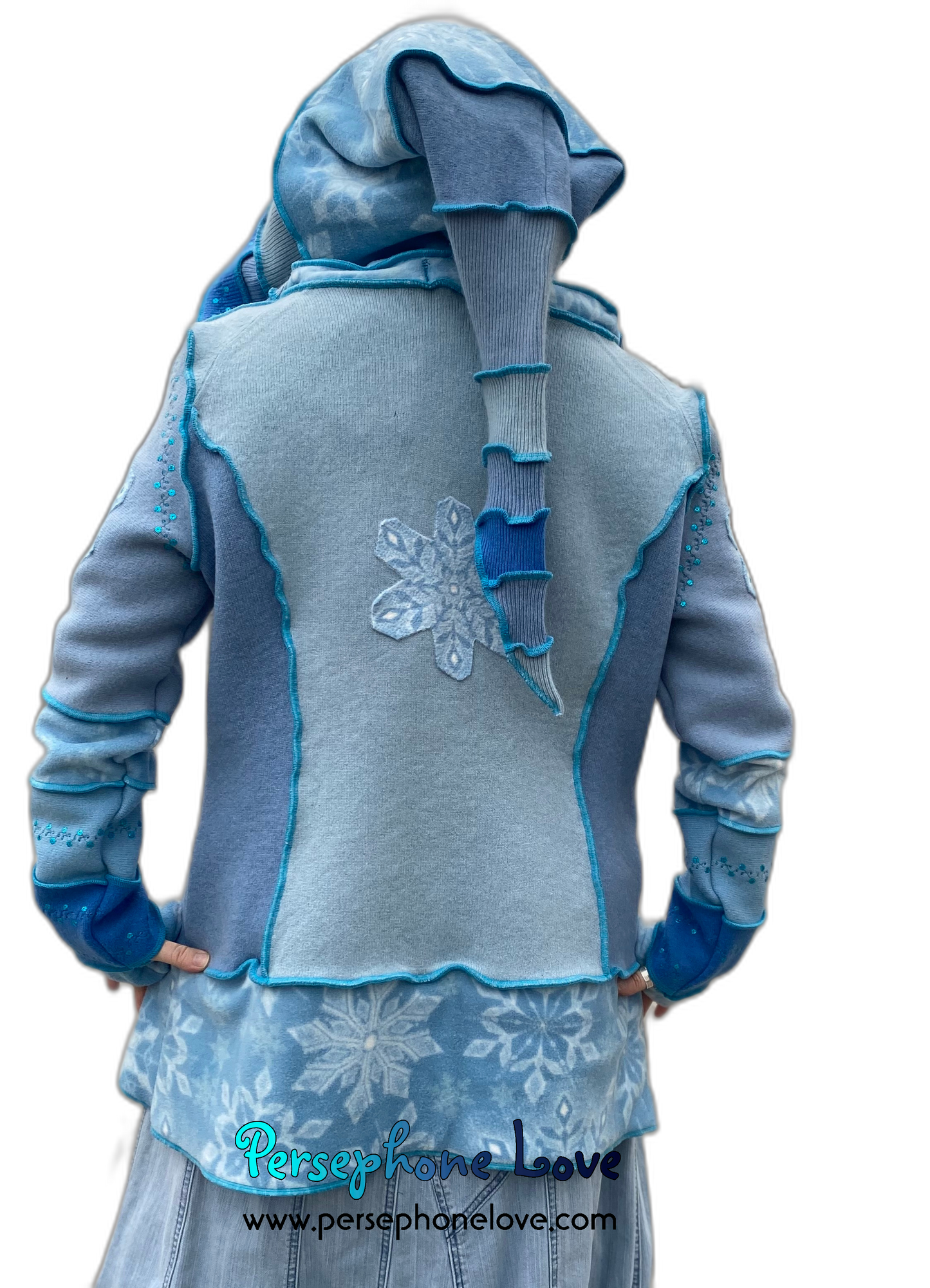 “Amnesia” Katwise style embroidered/felted/sequins 100% cashmere patchwork hoodie-2549