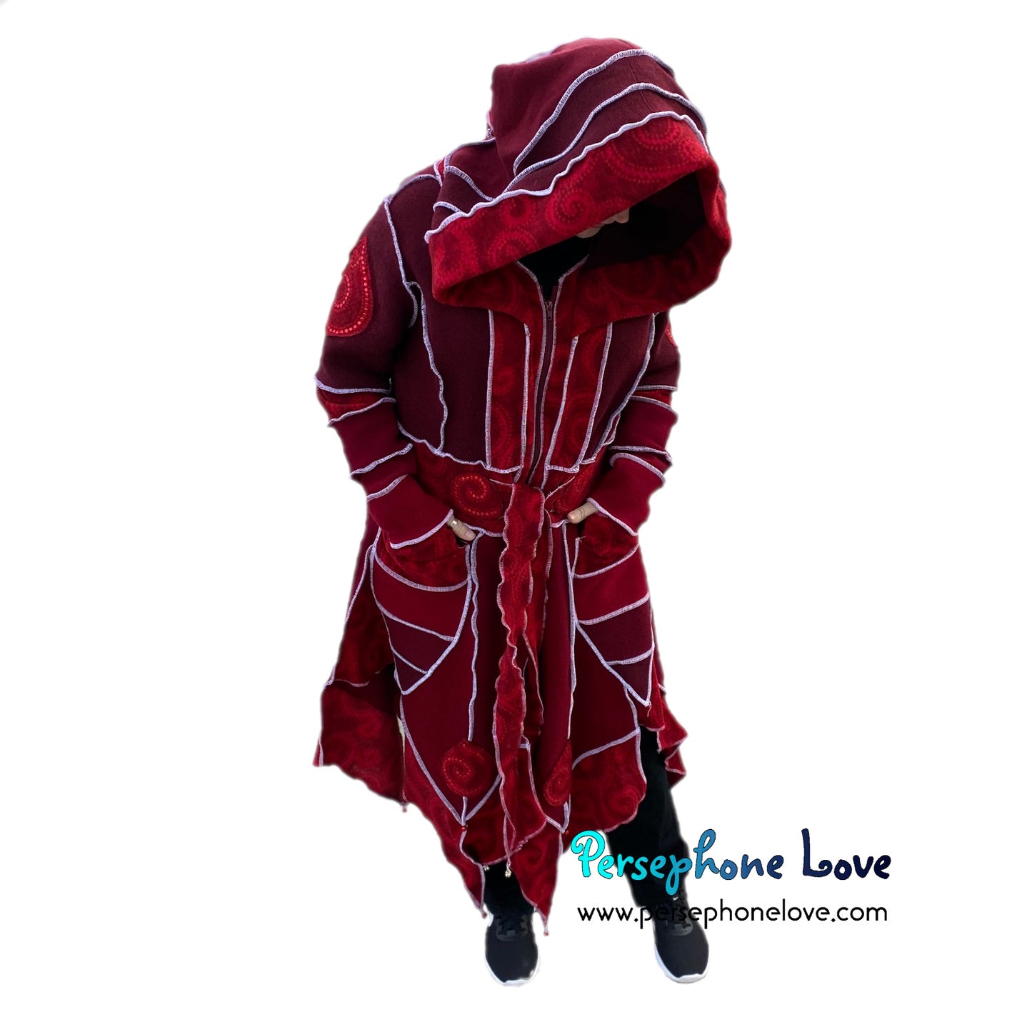 “Utopia” Red pixie felted 100% cashmere/fleece Katwise-inspired sequin sweatercoat-2552