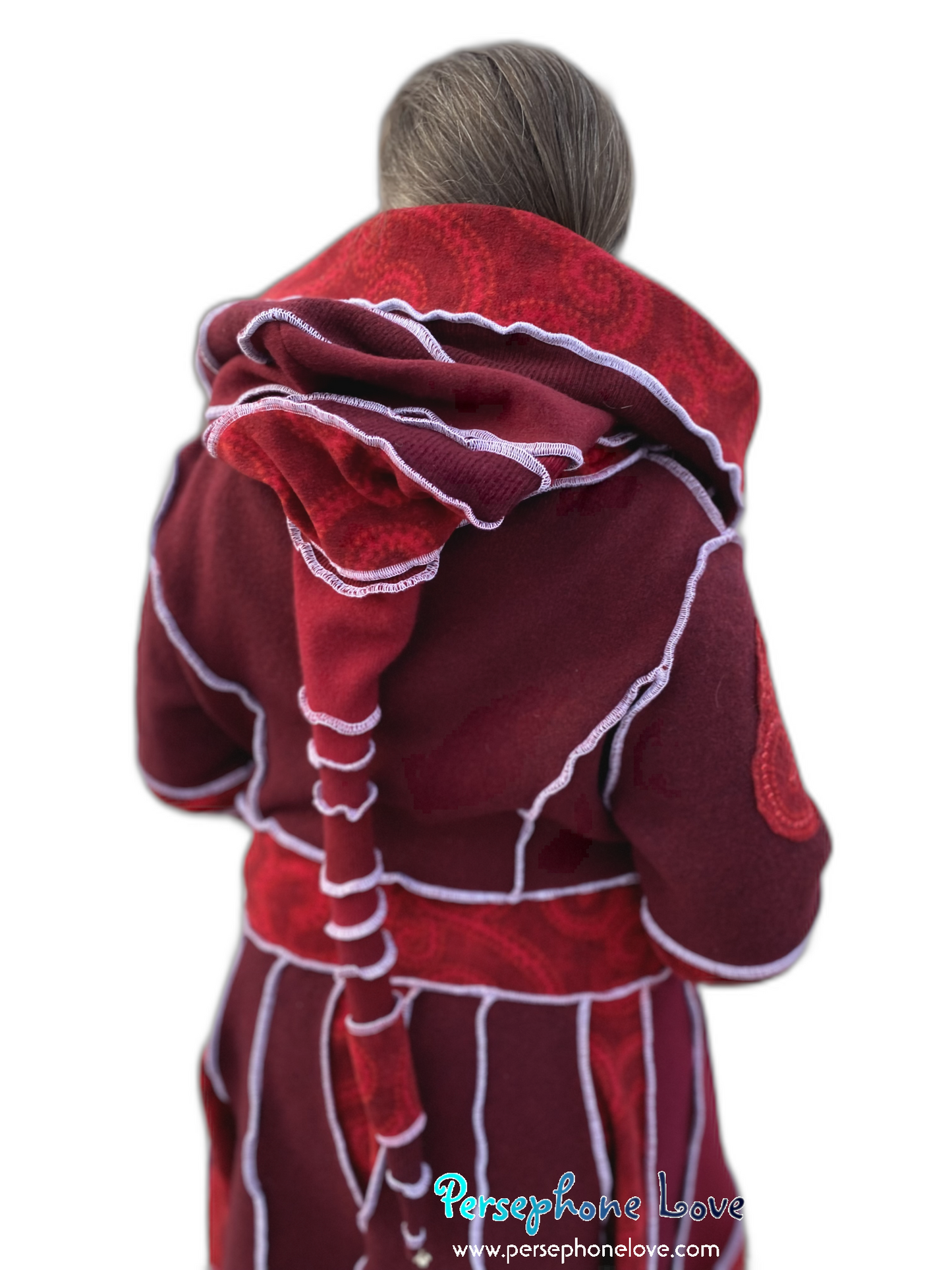 “Utopia” Red pixie felted 100% cashmere/fleece Katwise-inspired sequin sweatercoat-2552