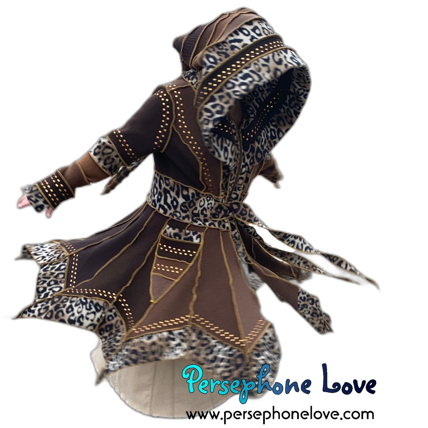 “Madazulu" GODDESS SIZE Brown pixie felted cashmere/fleece Katwise-inspired sequin sweatercoat-2557
