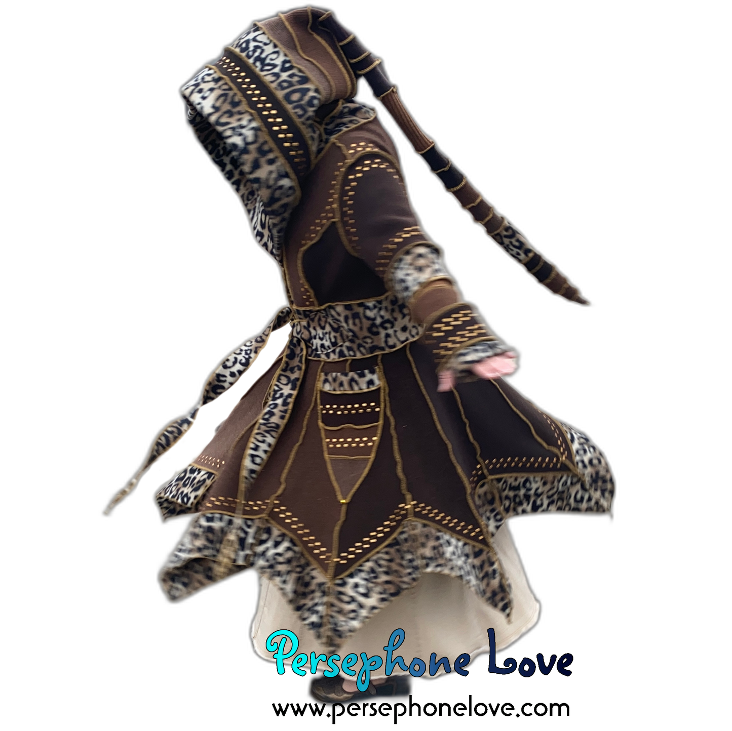 “Madazulu" GODDESS SIZE Brown pixie felted cashmere/fleece Katwise-inspired sequin sweatercoat-2557