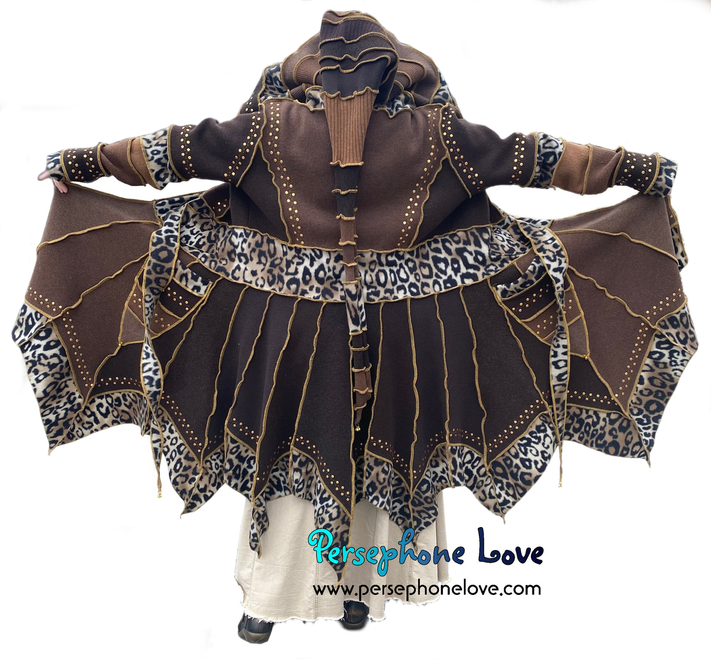 “Madazulu" GODDESS SIZE Brown pixie felted cashmere/fleece Katwise-inspired sequin sweatercoat-2557
