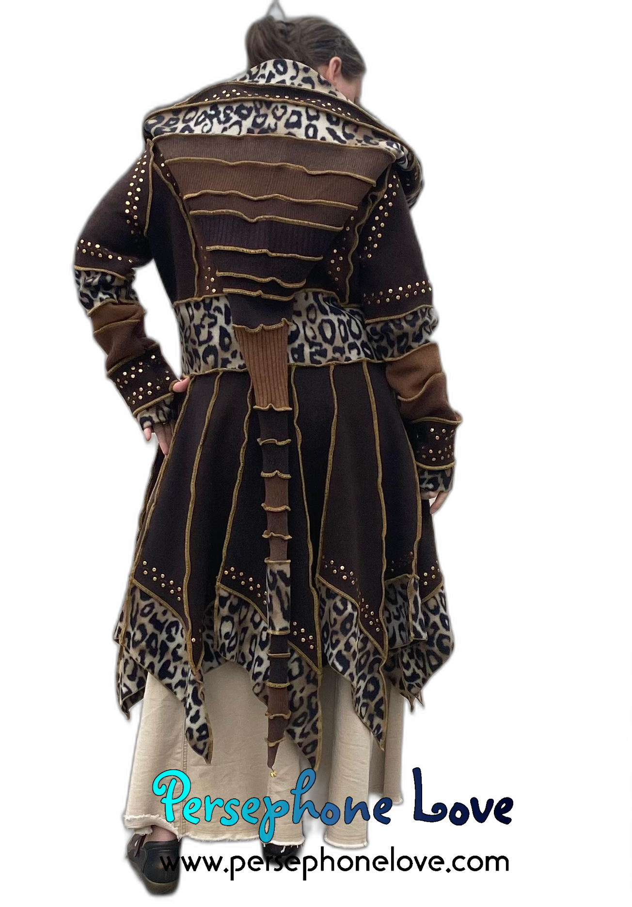 “Madazulu" GODDESS SIZE Brown pixie felted cashmere/fleece Katwise-inspired sequin sweatercoat-2557