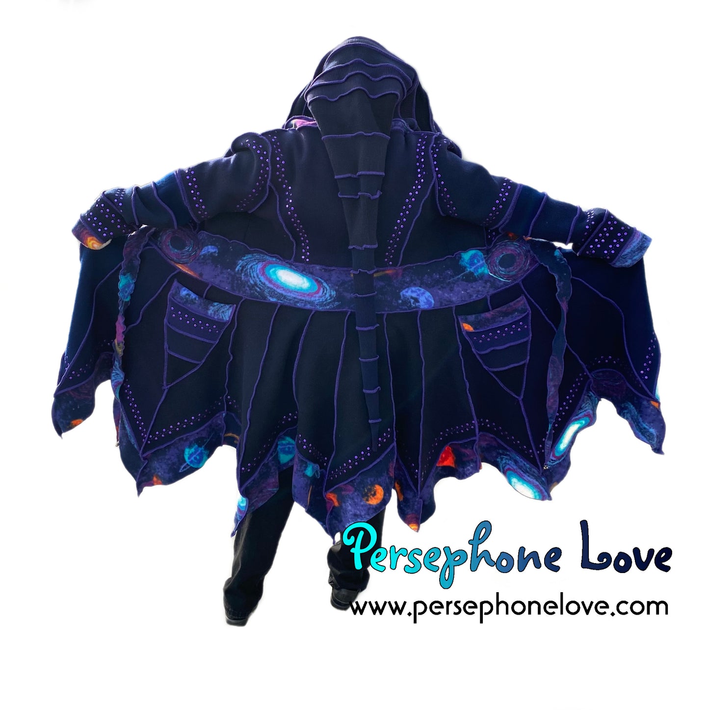 "Supernova" Blue galaxy pixie felted cashmere/wool/fleece Katwise-inspired sequin sweatercoat-2565