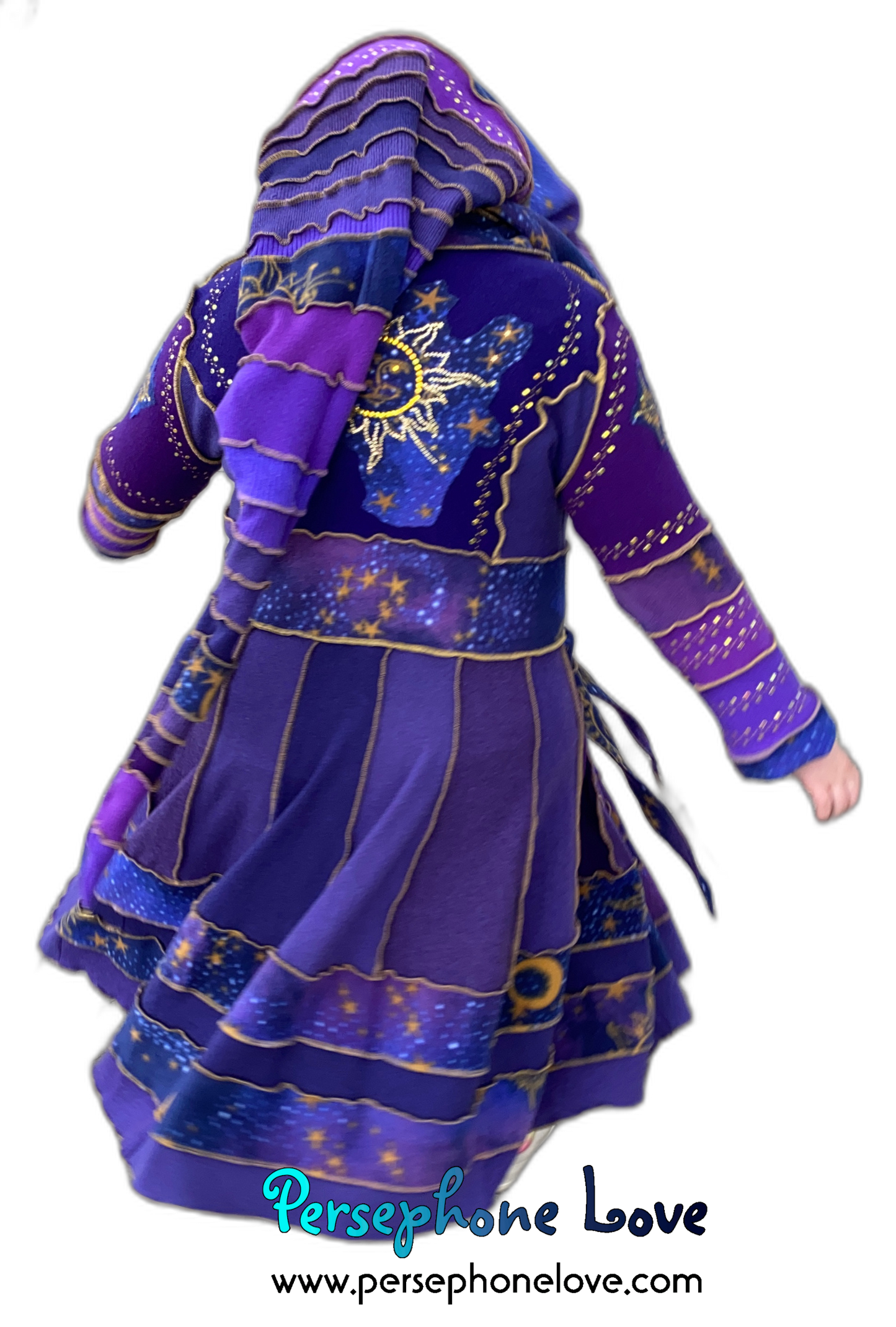 "Everything At Your Feet" GODDESS SIZE Purple Celestial embroidered/felted/sequins cashmere patchwork Katwise-inspired sweatercoat-2537