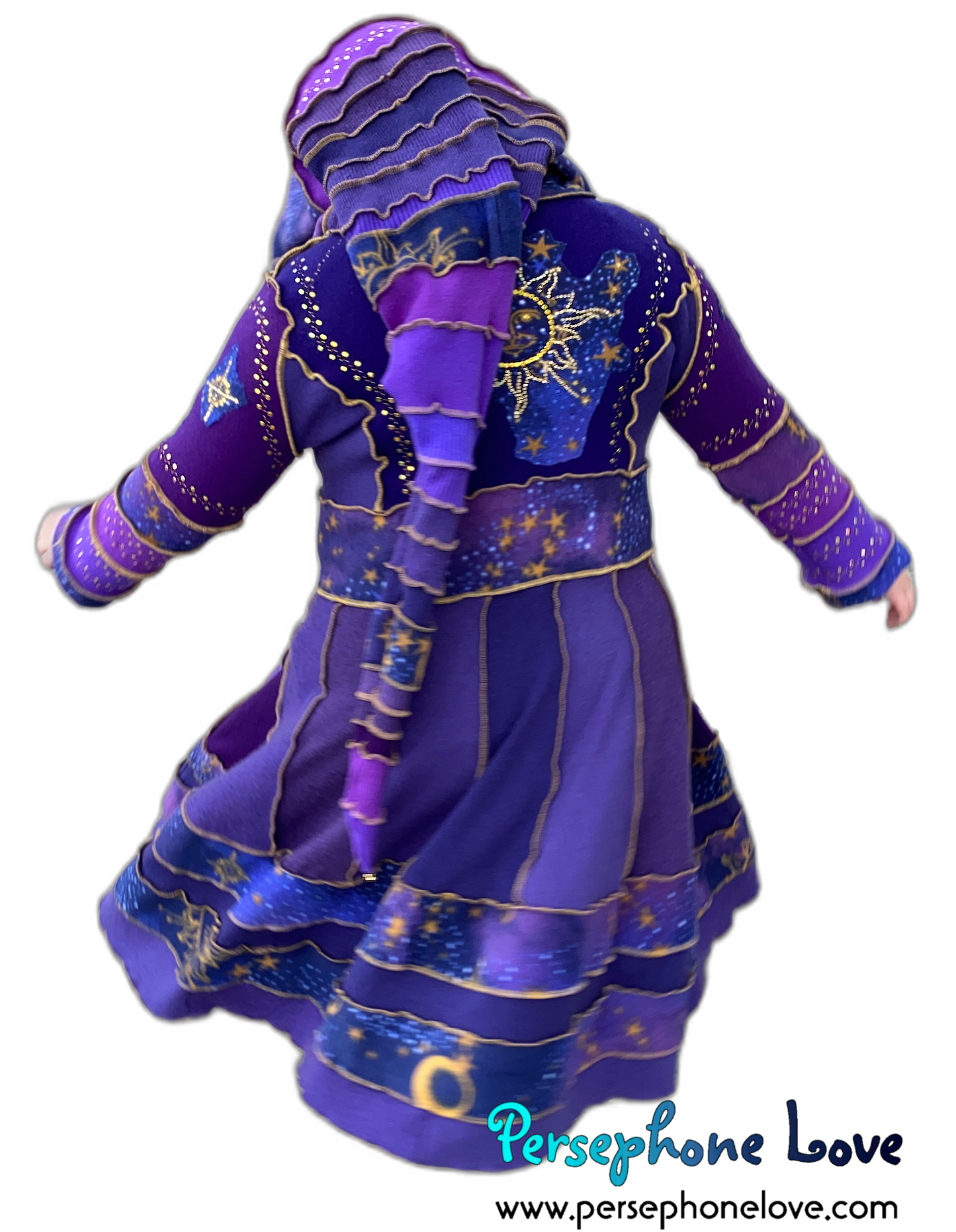 "Everything At Your Feet" GODDESS SIZE Purple Celestial embroidered/felted/sequins cashmere patchwork Katwise-inspired sweatercoat-2537