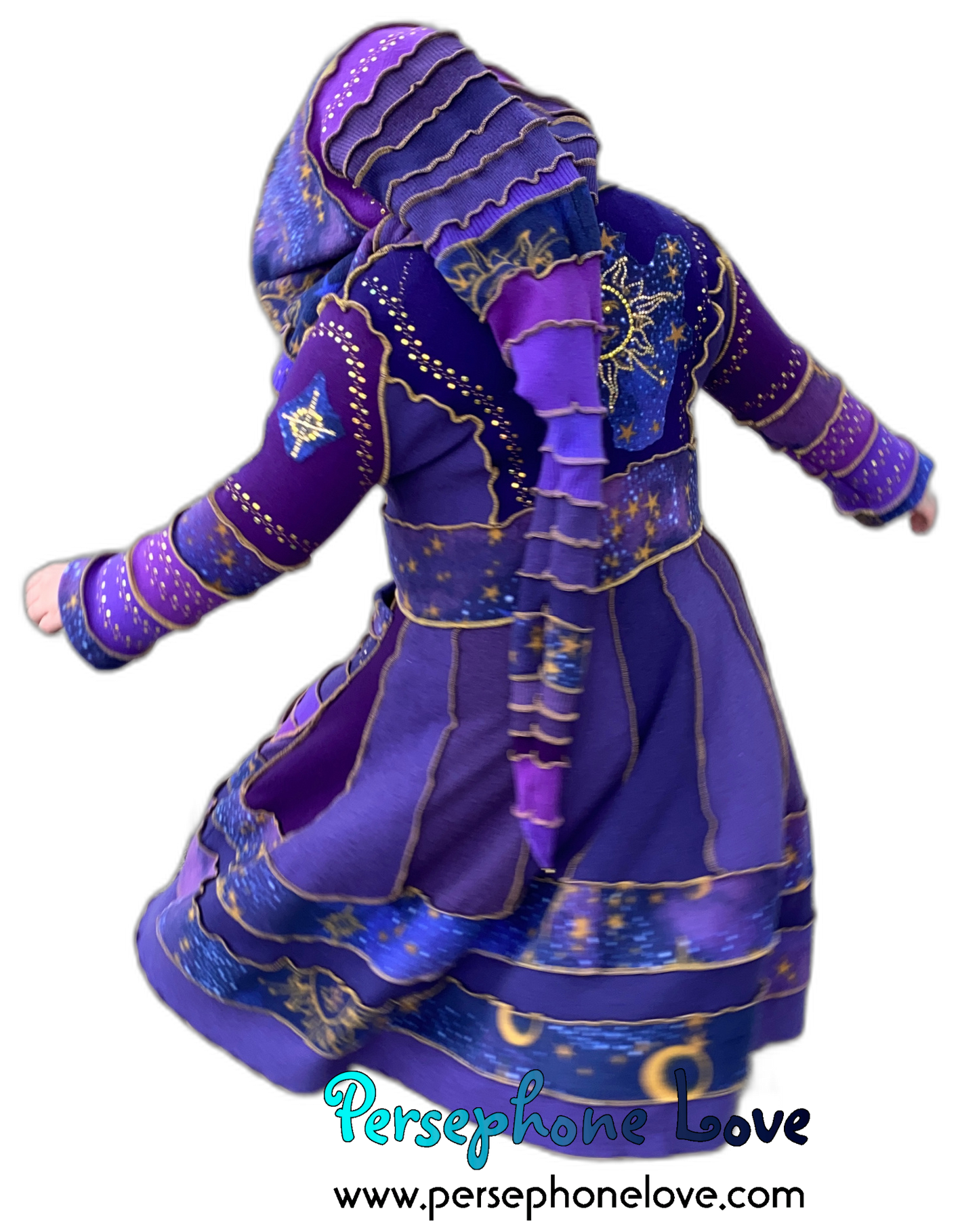 "Everything At Your Feet" GODDESS SIZE Purple Celestial embroidered/felted/sequins cashmere patchwork Katwise-inspired sweatercoat-2537
