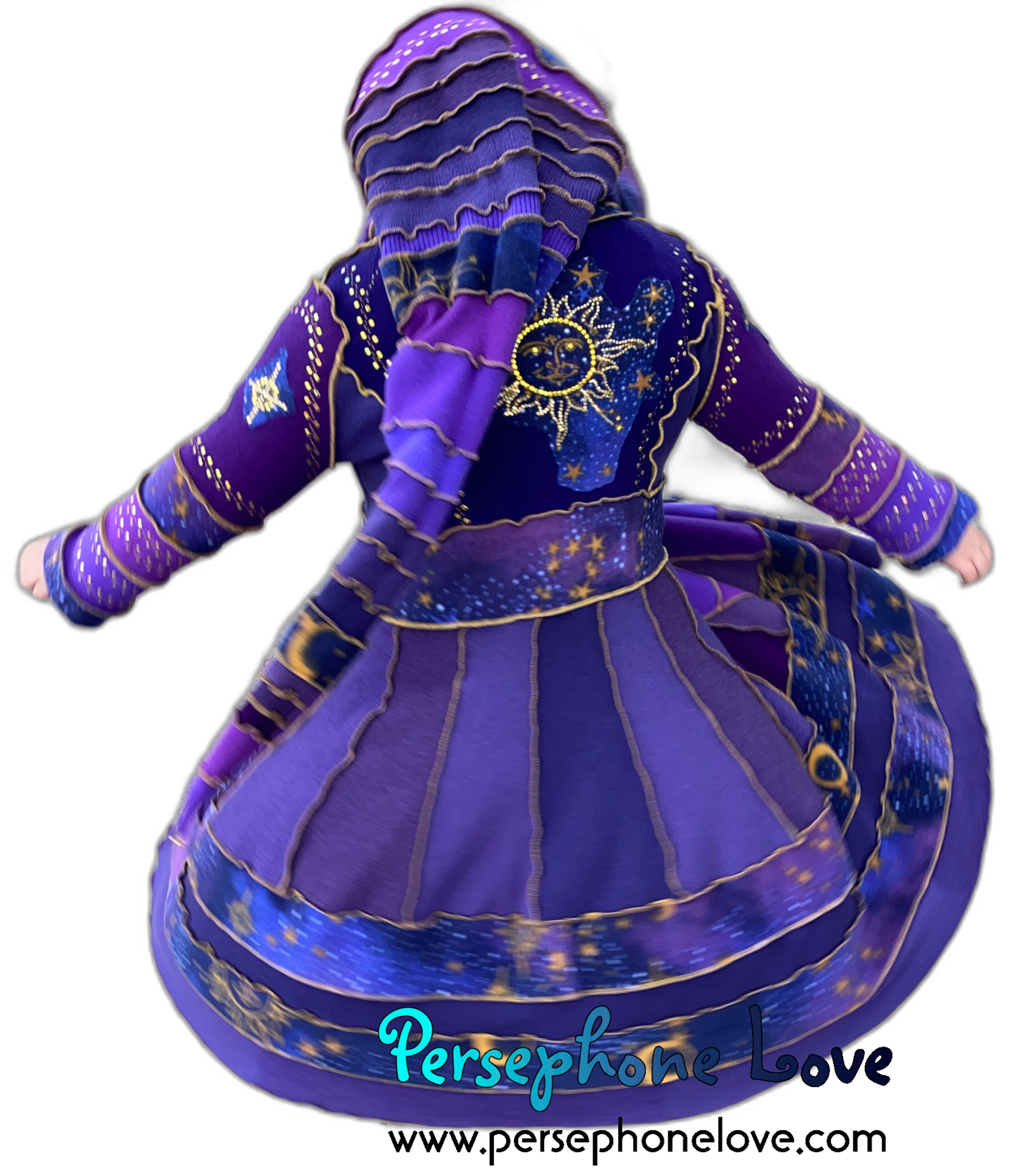 "Everything At Your Feet" GODDESS SIZE Purple Celestial embroidered/felted/sequins cashmere patchwork Katwise-inspired sweatercoat-2537