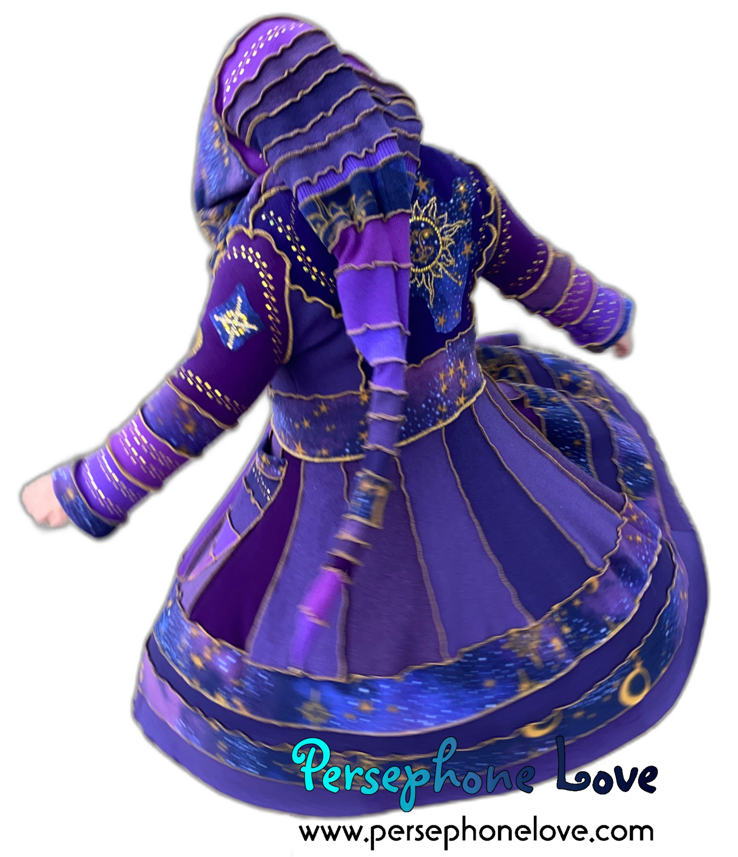 "Everything At Your Feet" GODDESS SIZE Purple Celestial embroidered/felted/sequins cashmere patchwork Katwise-inspired sweatercoat-2537