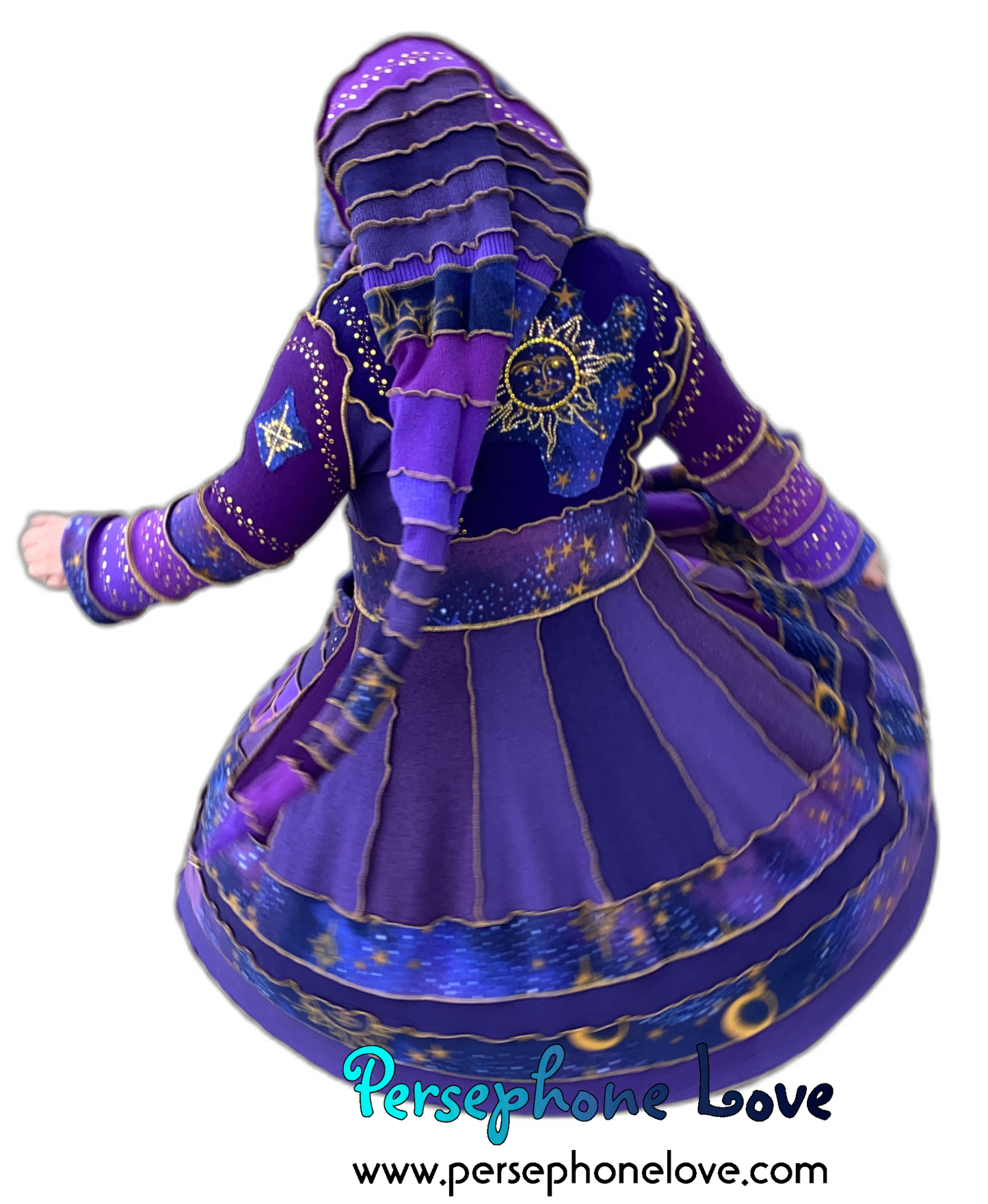 "Everything At Your Feet" GODDESS SIZE Purple Celestial embroidered/felted/sequins cashmere patchwork Katwise-inspired sweatercoat-2537