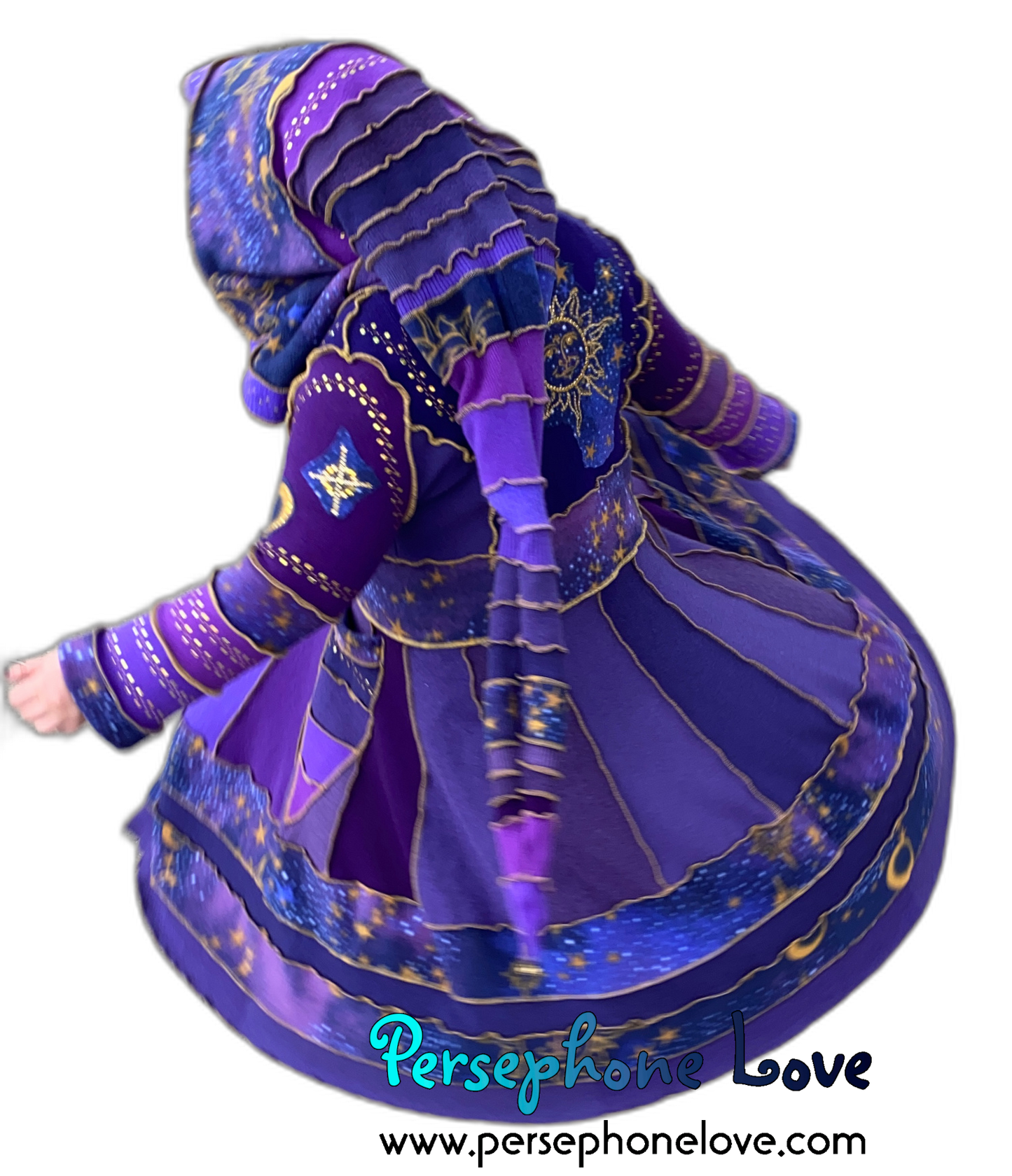 "Everything At Your Feet" GODDESS SIZE Purple Celestial embroidered/felted/sequins cashmere patchwork Katwise-inspired sweatercoat-2537