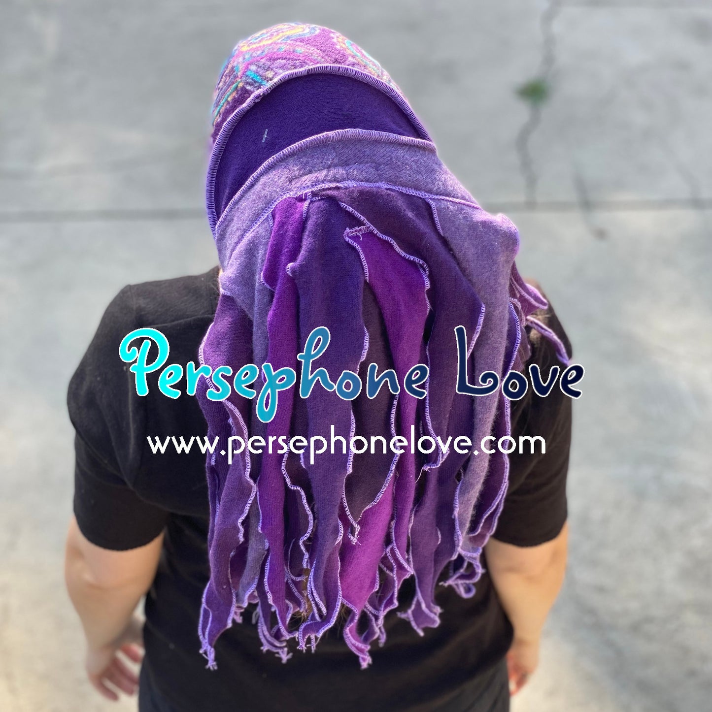 Katwise inspired purple paisley felted 100% cashmere/fleece recycled sweater dreadlock hat-1458